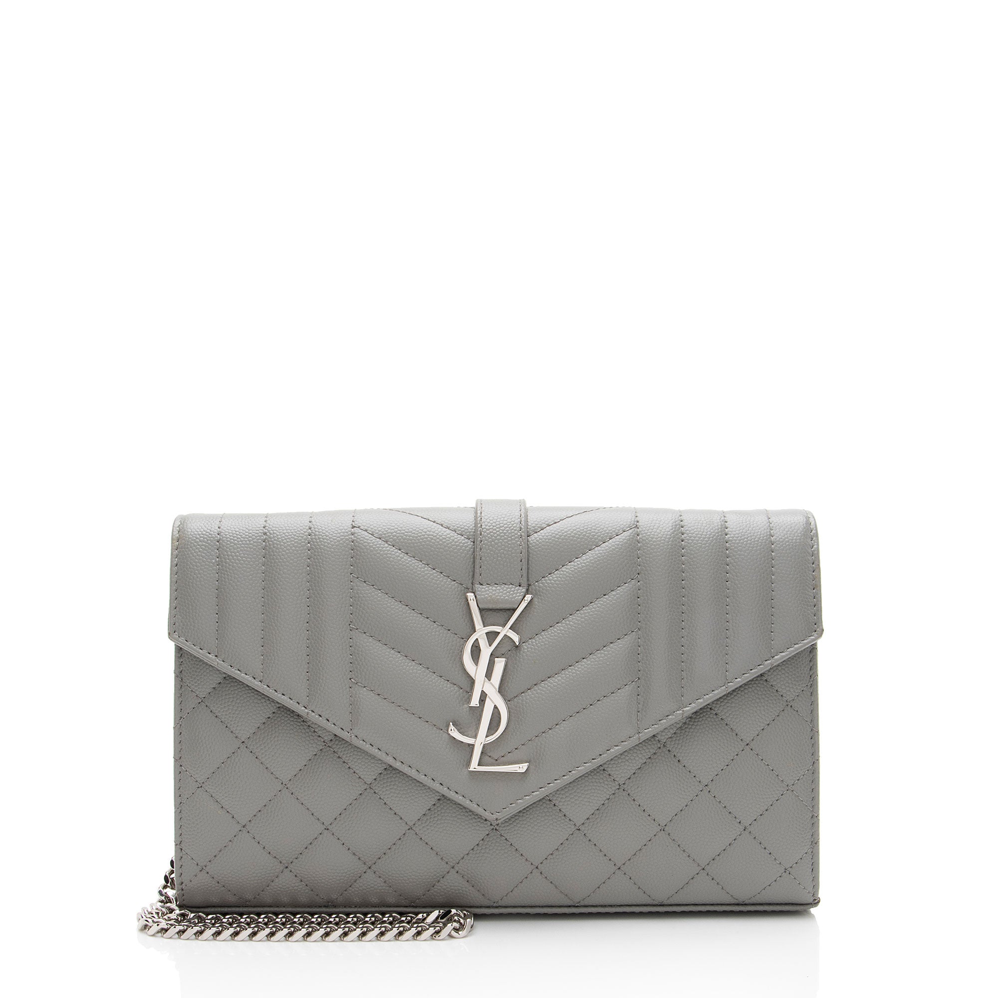 Saint Laurent Mixed Matelasse Grain de Poudre Monogram Chain Wallet