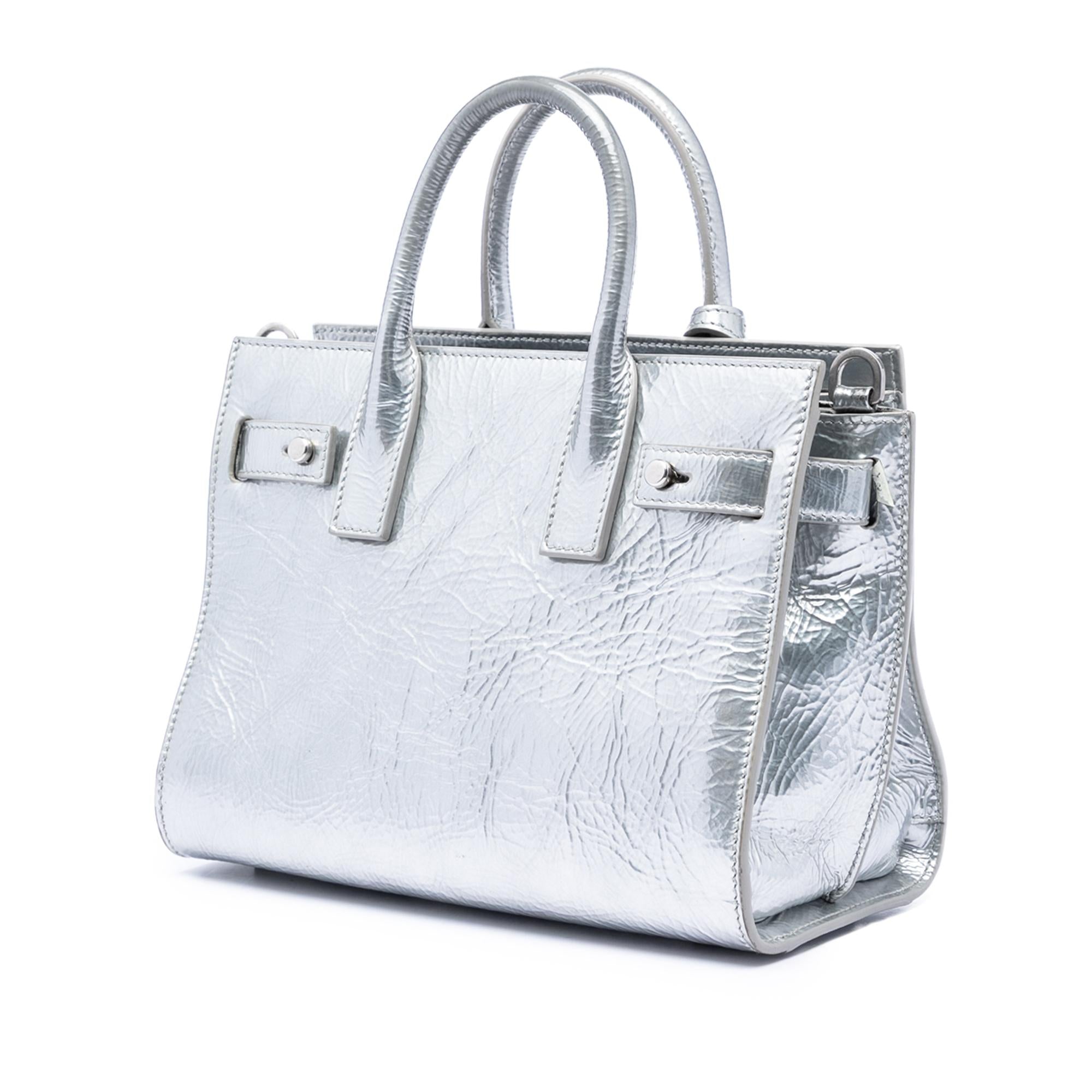 Saint Laurent Nano Metallic Crinkled Calfskin Supple Sac De Jour Satchel