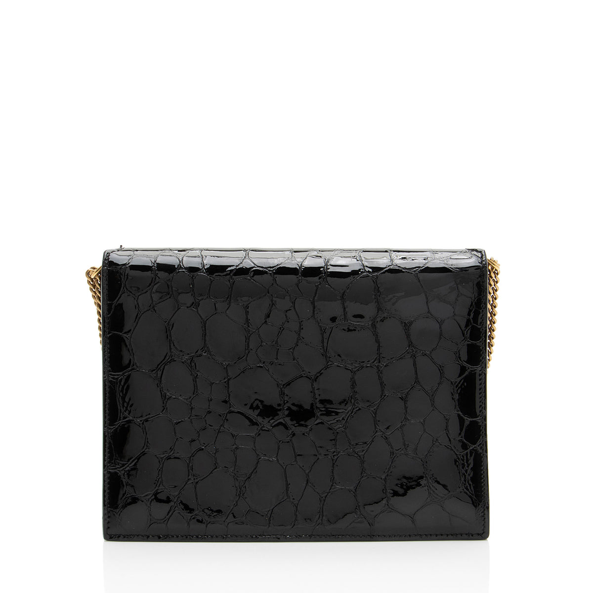 Saint Laurent Croc Embossed Patent Leather Monogram Cassandra Medium Chain Bag