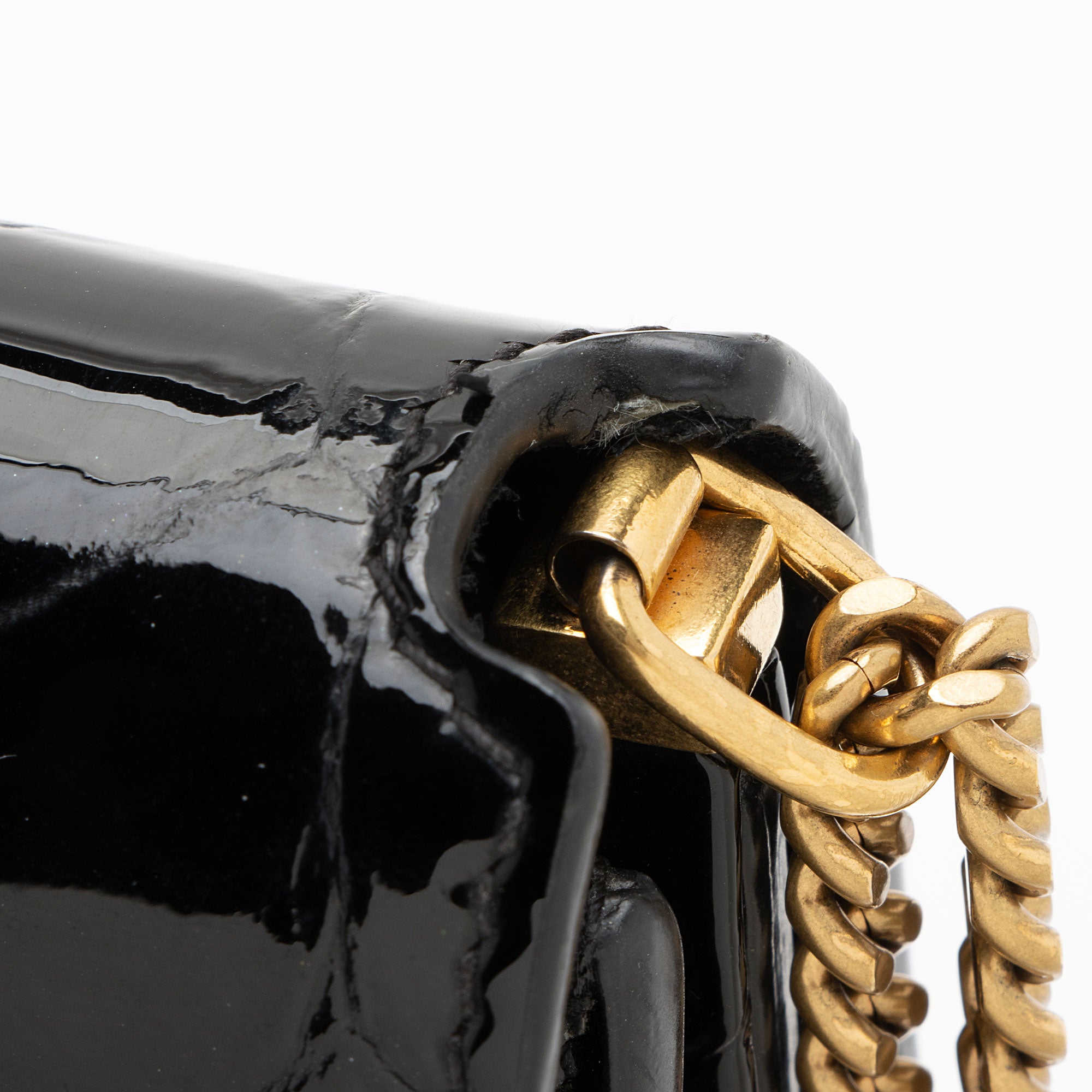 Saint Laurent Croc Embossed Patent Leather Monogram Cassandra Medium Chain Bag