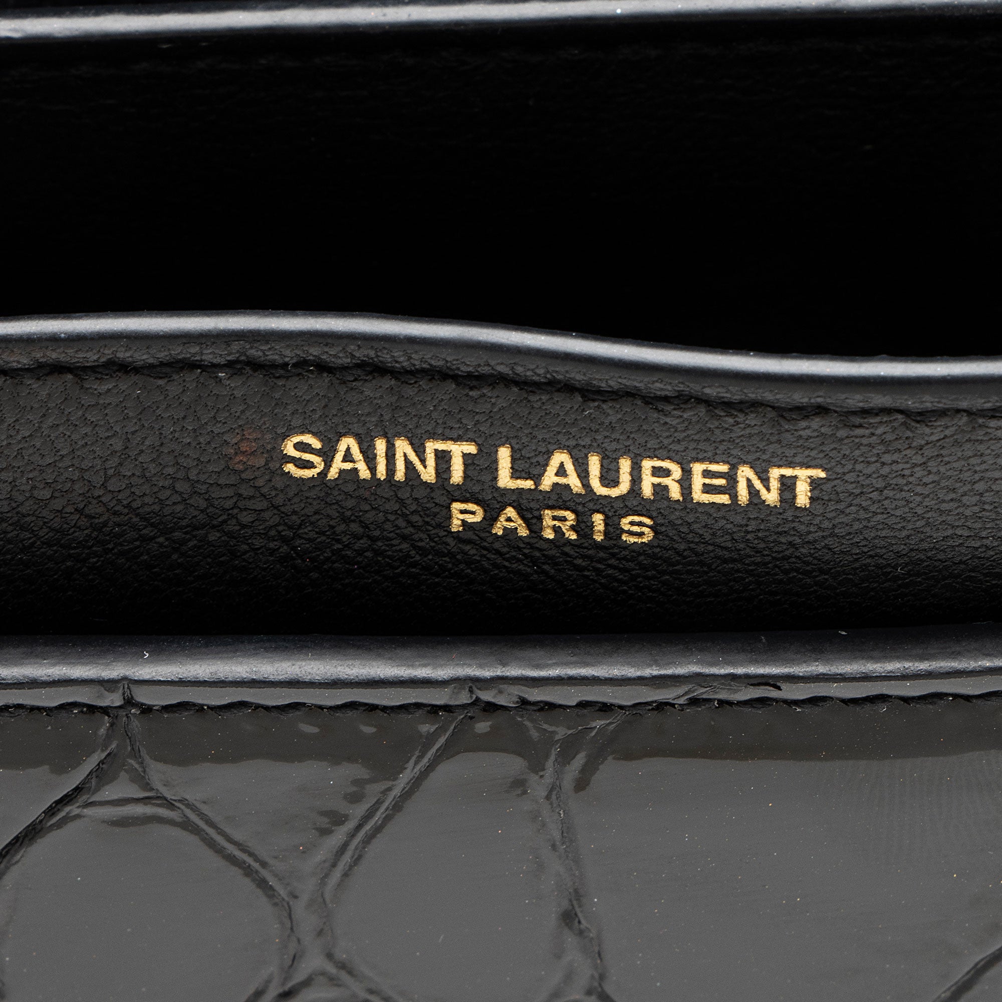 Saint Laurent Croc Embossed Patent Leather Monogram Cassandra Medium Chain Bag