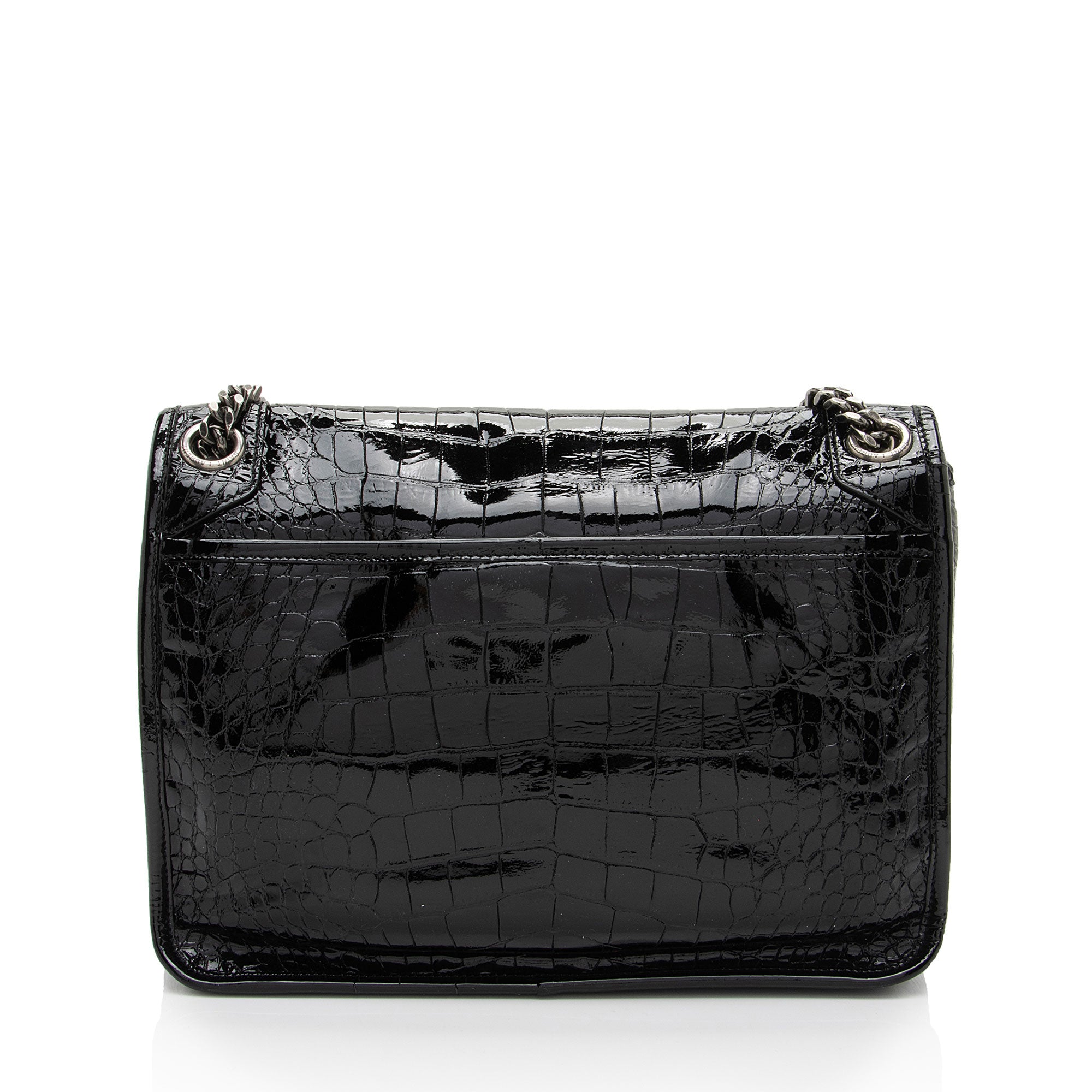 Saint Laurent Patent Croc Embossed Leather Monogram Niki Medium Shoulder Bag (SHF-zhfiM7)
