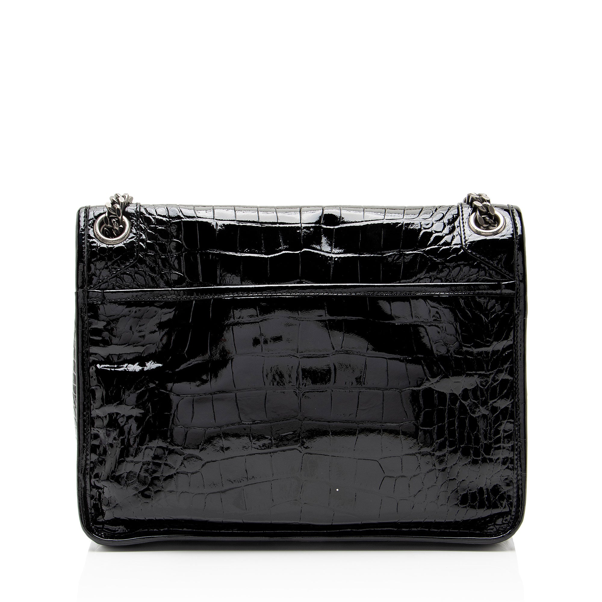 Saint Laurent Patent Croc Embossed Leather Monogram Niki Medium Shoulder Bag