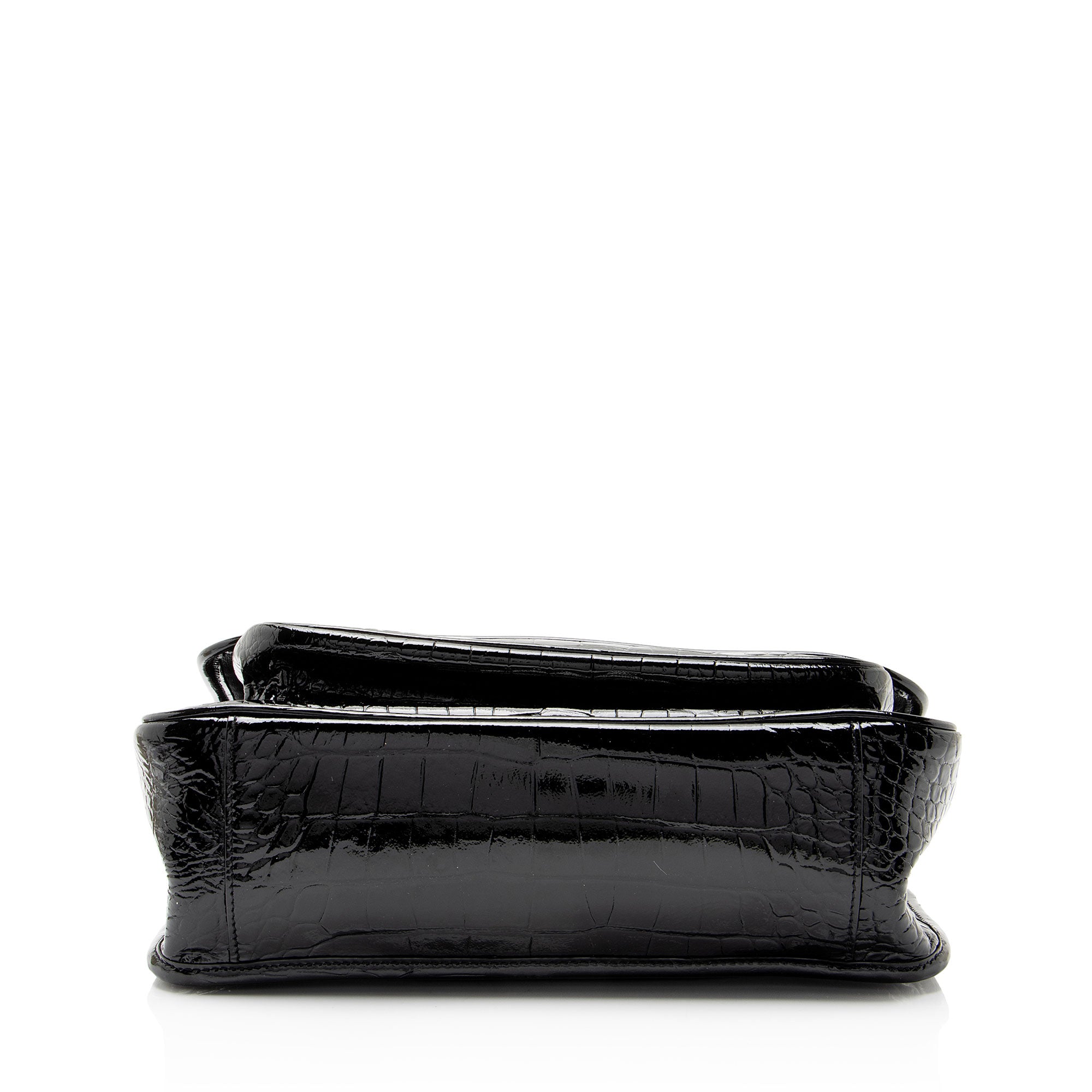 Saint Laurent Patent Croc Embossed Leather Monogram Niki Medium Shoulder Bag