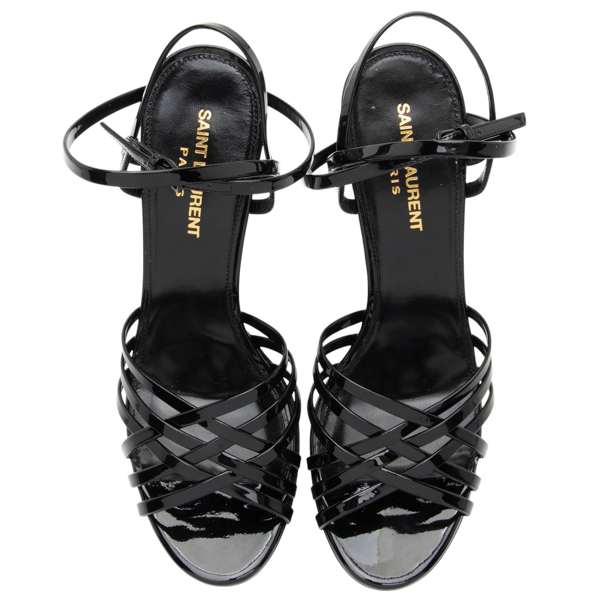 Saint Laurent Patent Leather Criss Cross Platform Sandals - Size 8.5 / 38.5
