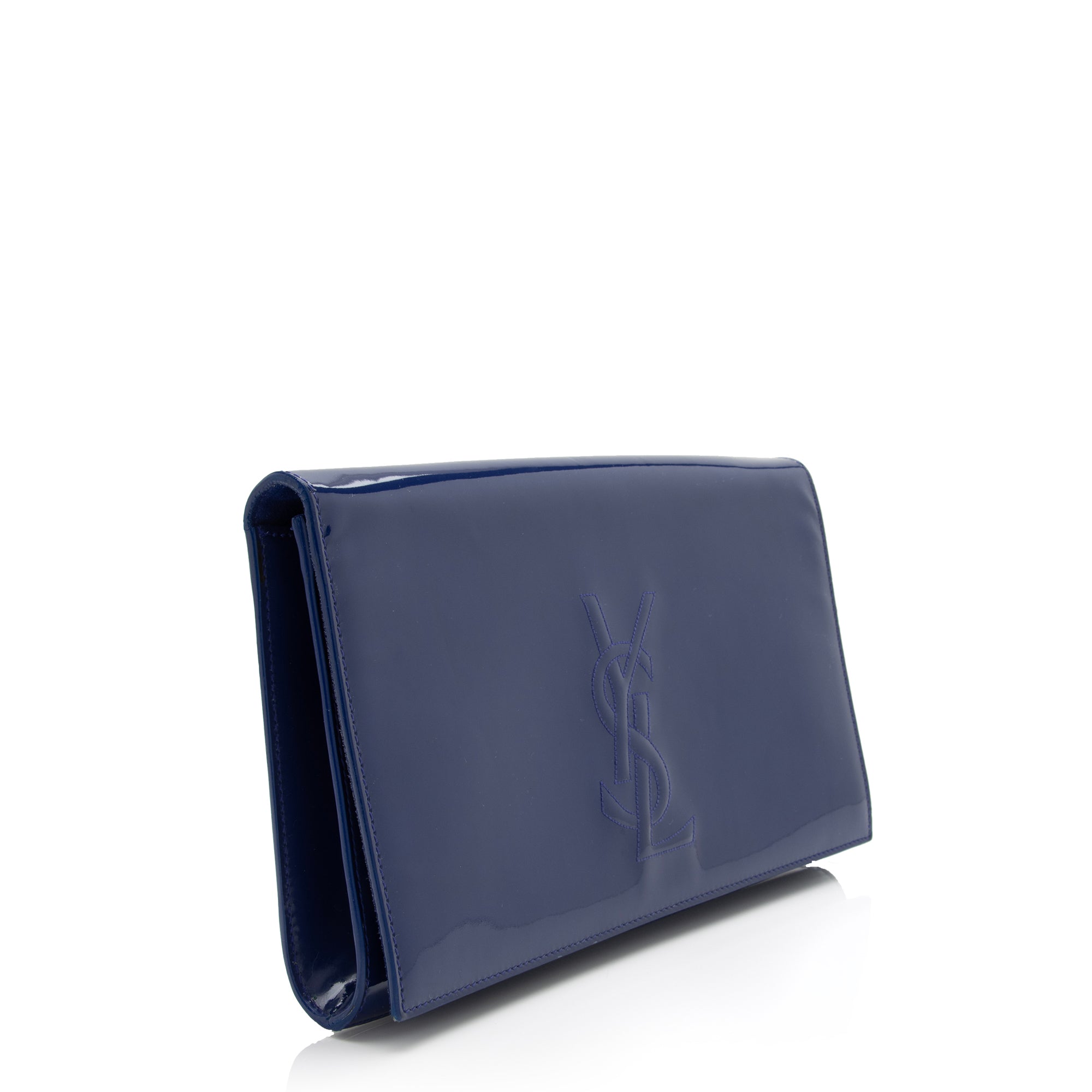 Saint Laurent Patent Leather Monogram Belle de Jour Large Clutch (SHF-23930)