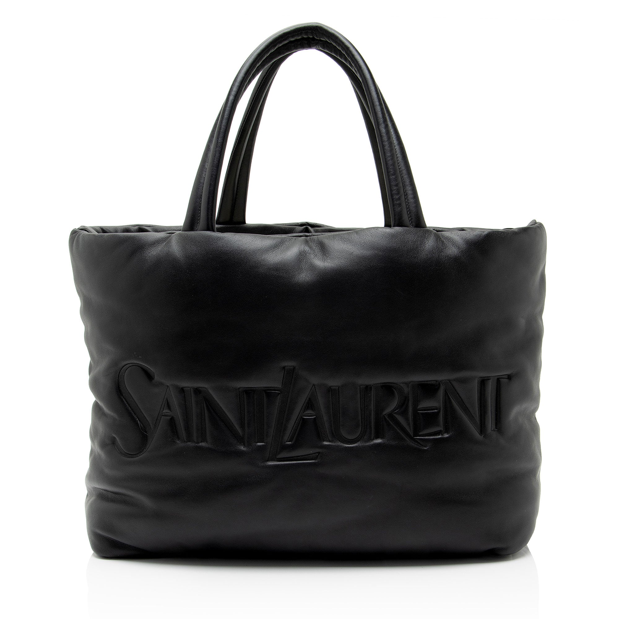 Saint Laurent Puffed Leather Logo Shopping Tote