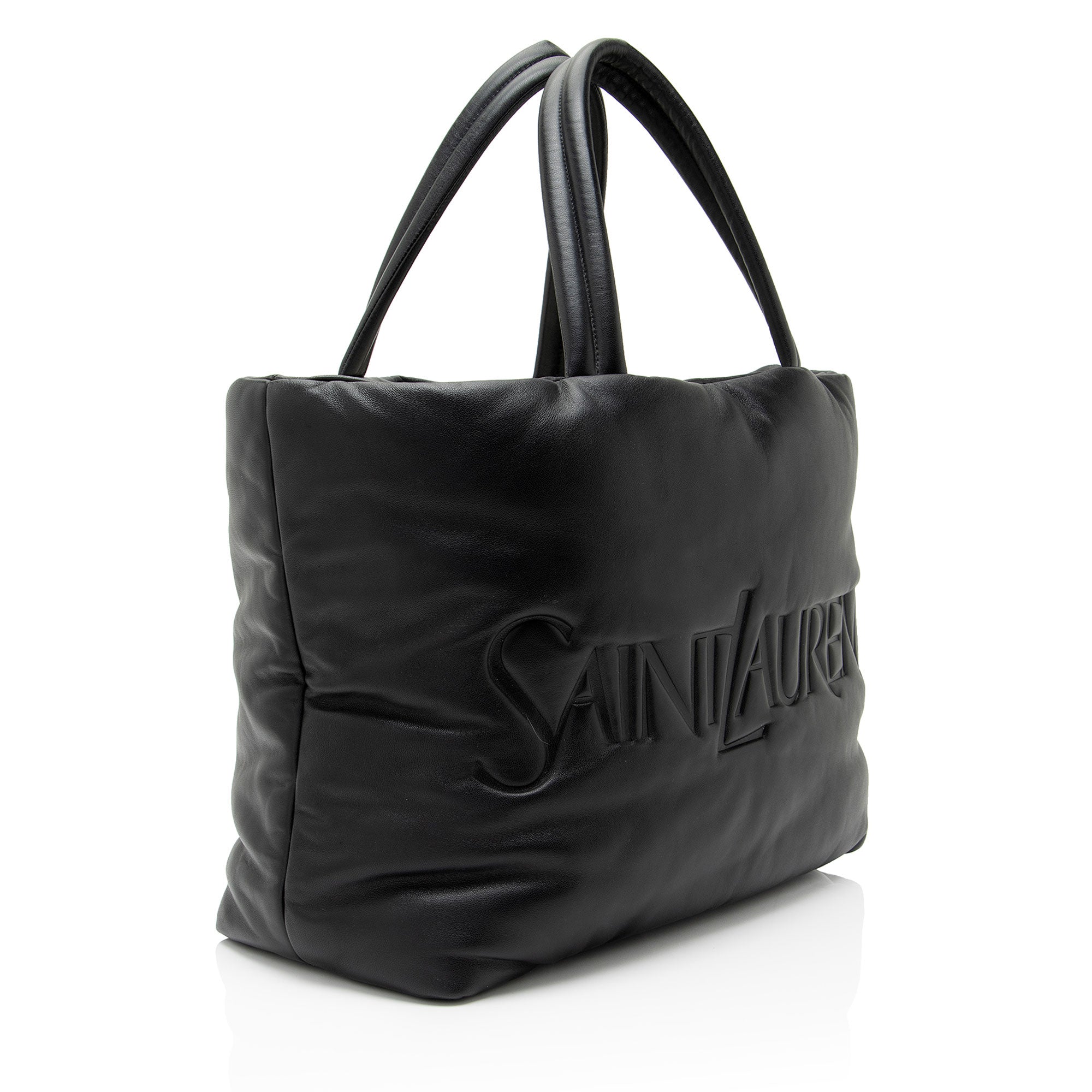 Saint Laurent Puffed Leather Logo Shopping Tote