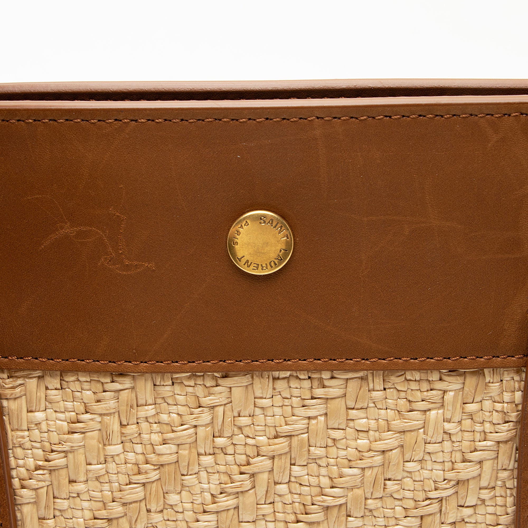 Saint Laurent Raffia Calfskin Rive Gauche Large Tote