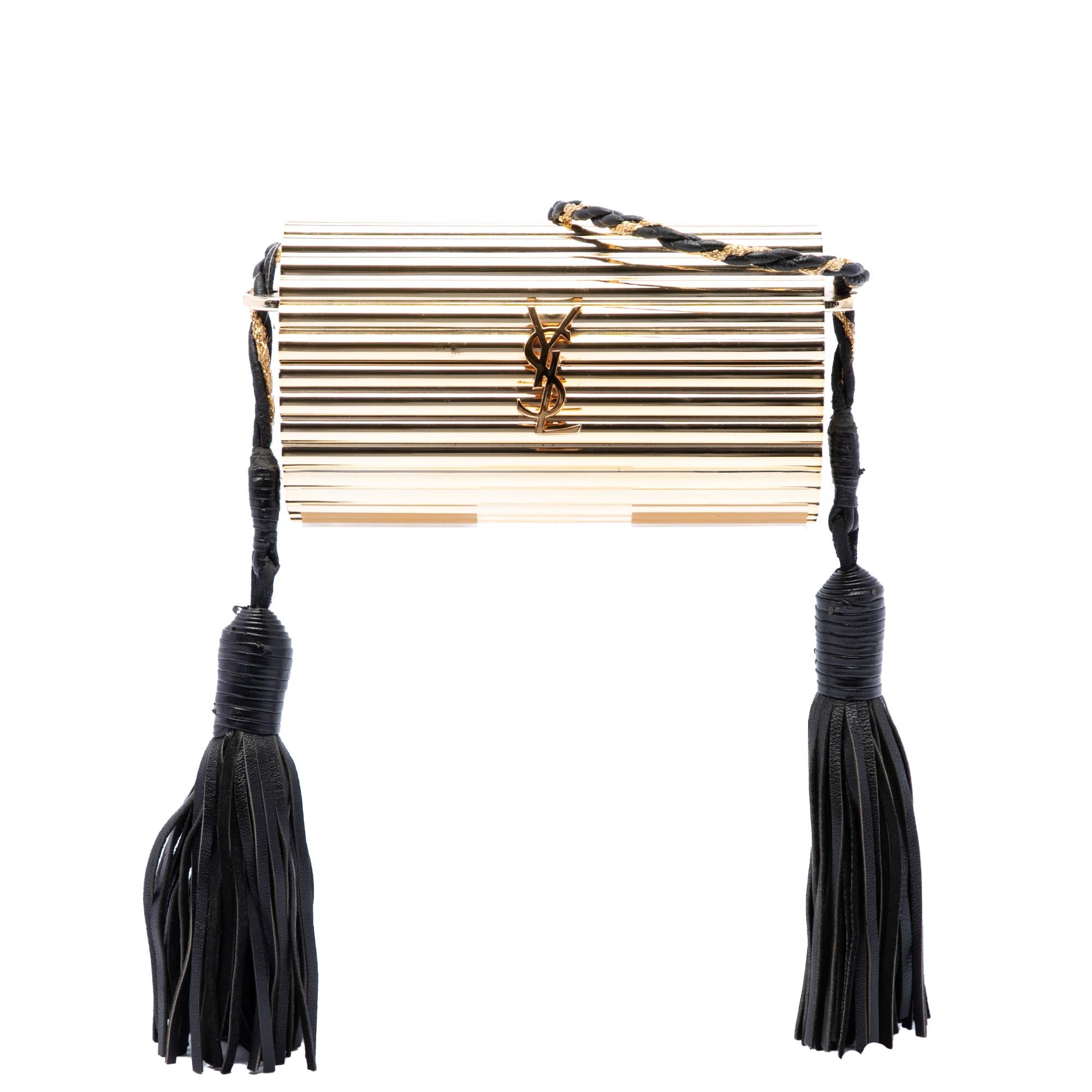 Saint Laurent Ribbed Acrylic and Lambskin Fringe Monogram Opium Box Bag