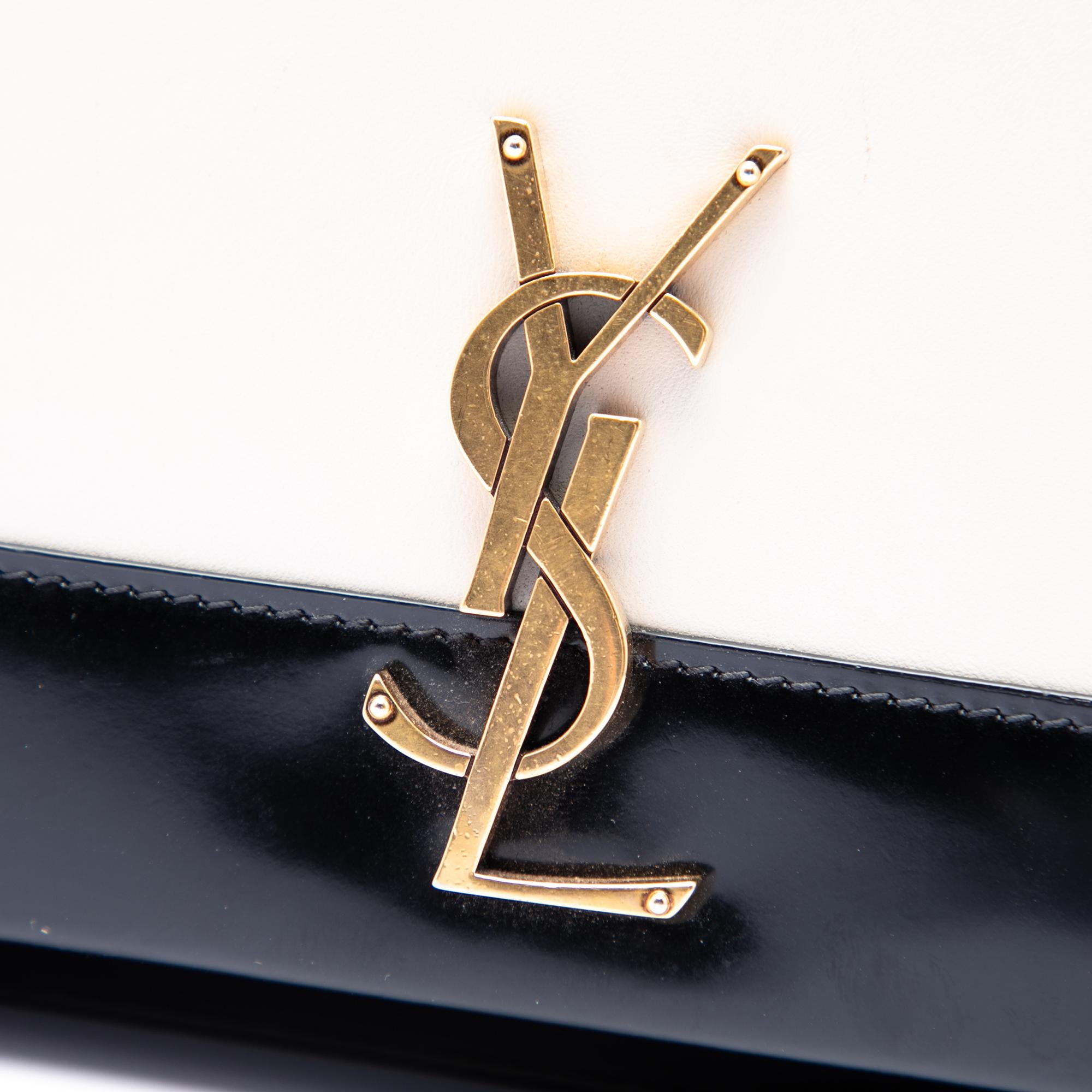 Saint Laurent Small Bicolor Lambskin and Patent Monogram Kate Chain Shoulder Bag