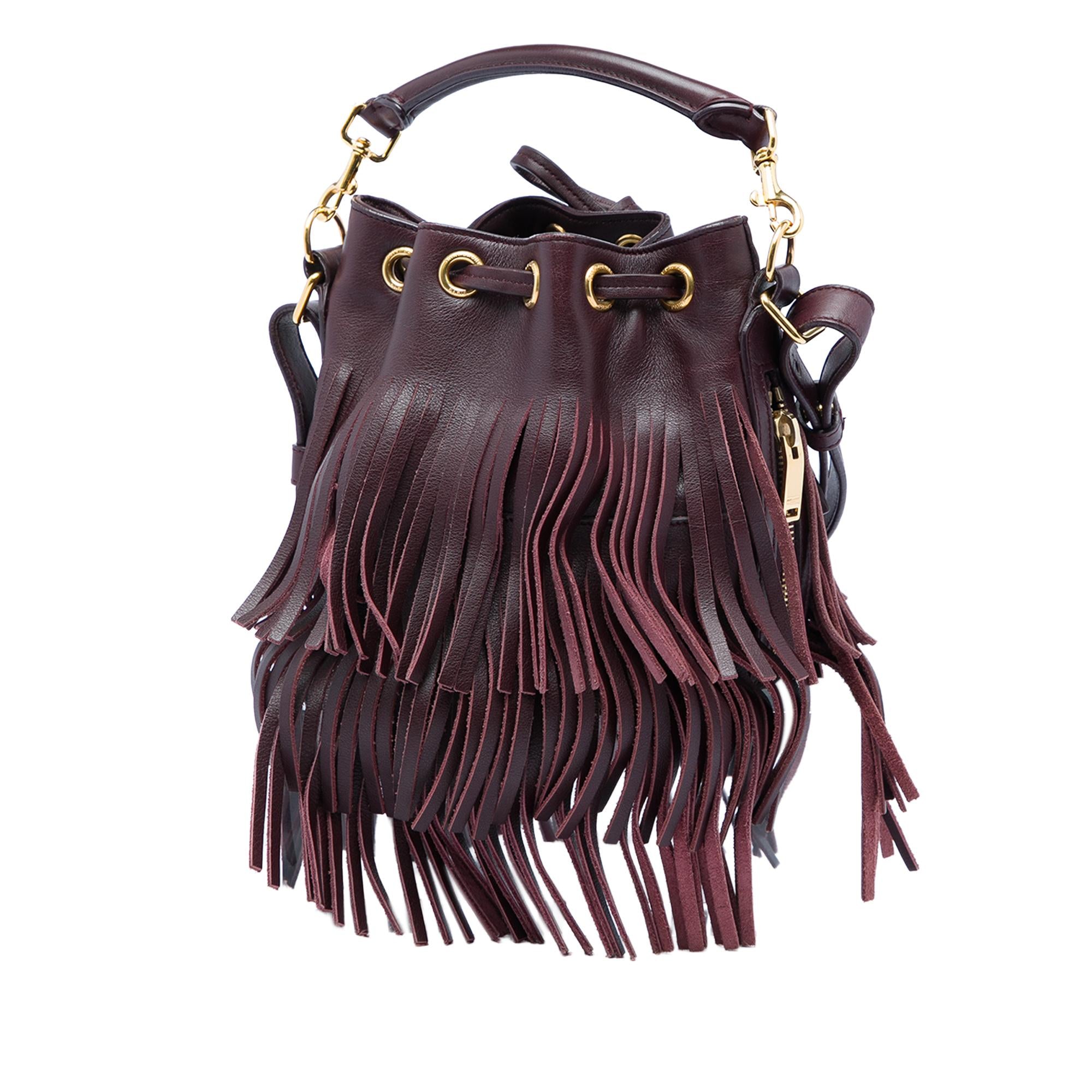 Saint Laurent Small Calfskin Emmanuelle Fringe Bucket Bag