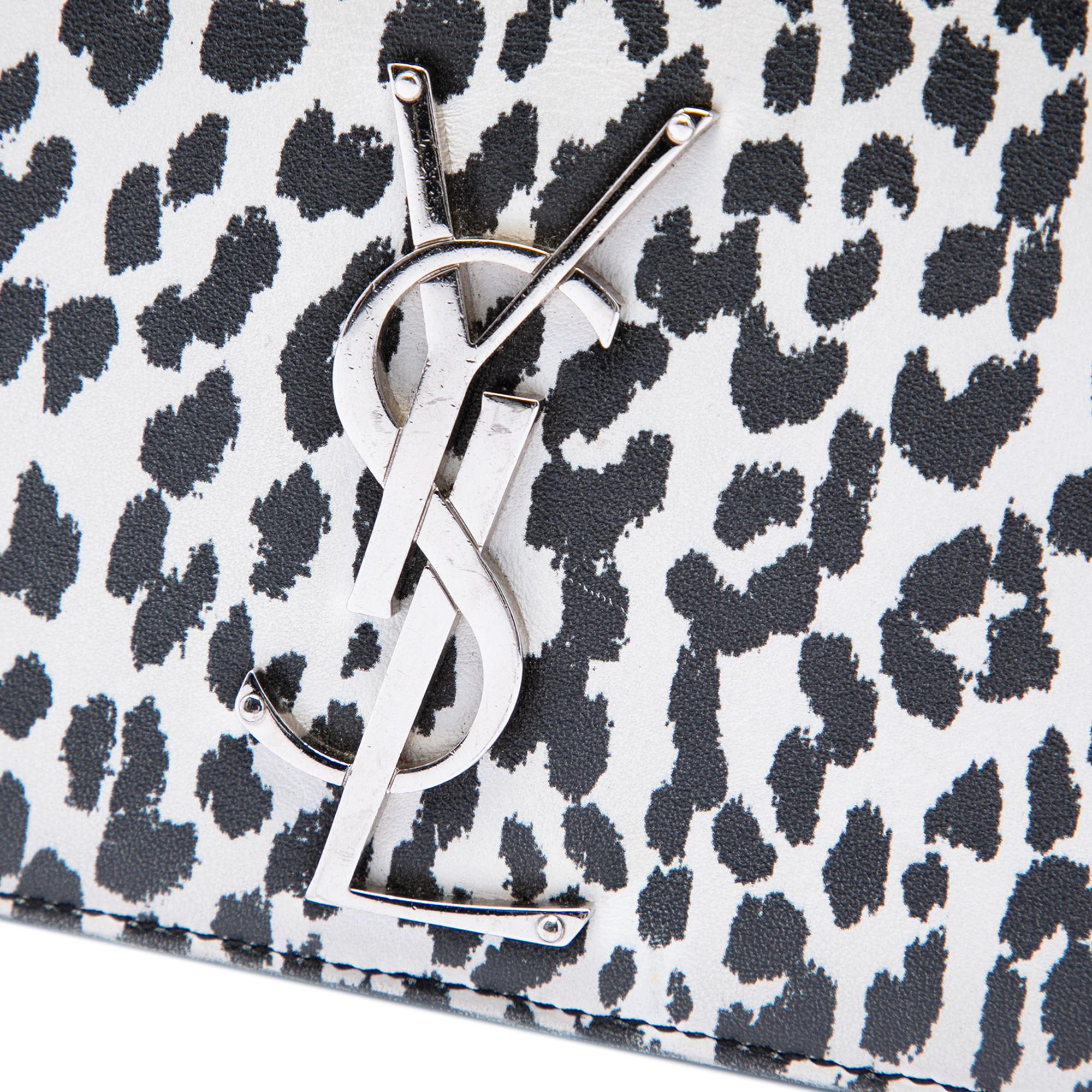 Saint Laurent Small Calfskin Leopard Print Monogram Kate Crossbody