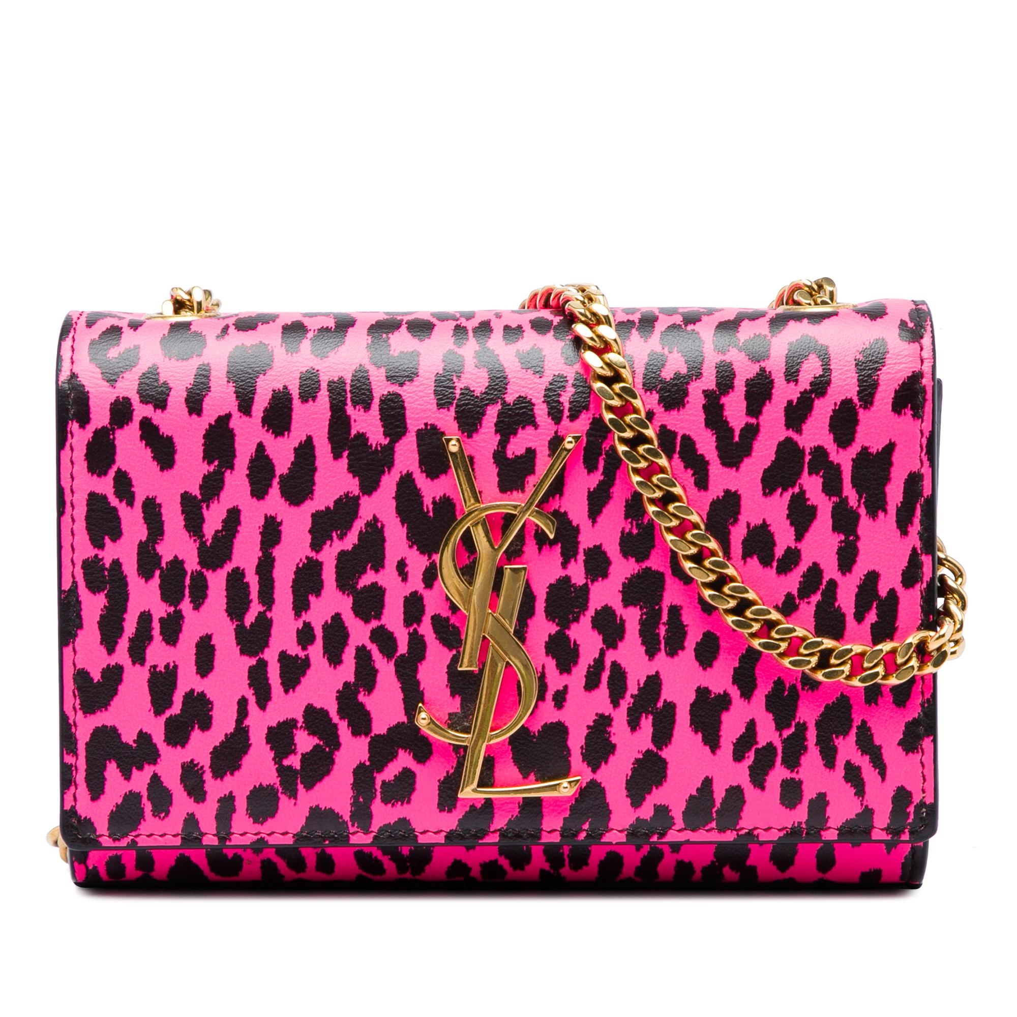 Saint Laurent Small Calfskin Leopard Print Monogram Kate Crossbody