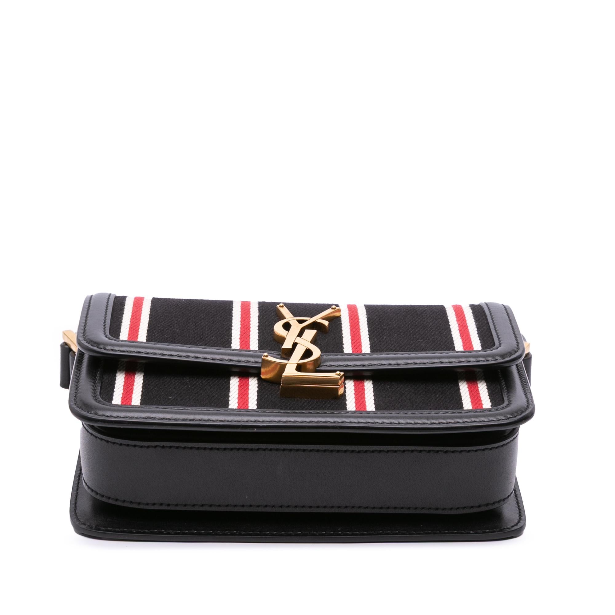 Saint Laurent Small Canvas Striped Solferino Satchel In Box