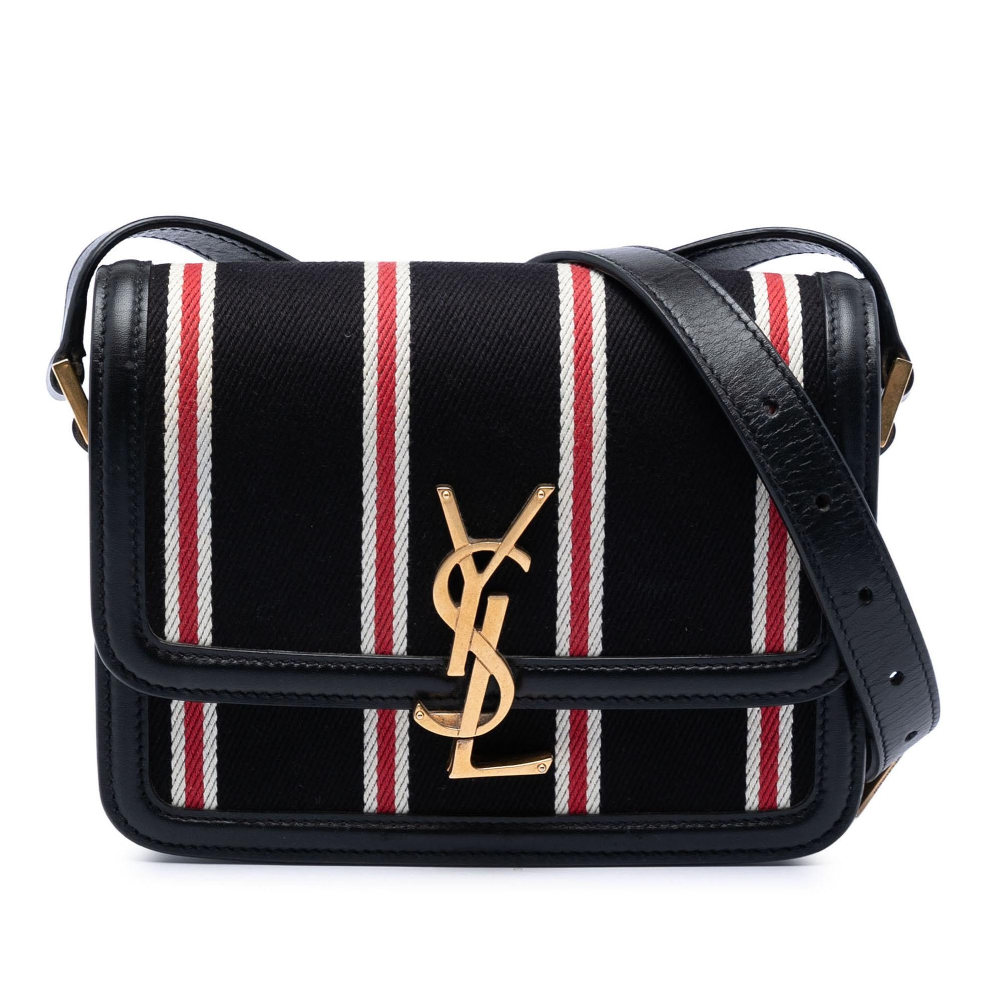 Saint Laurent Small Canvas Striped Solferino Satchel In Box