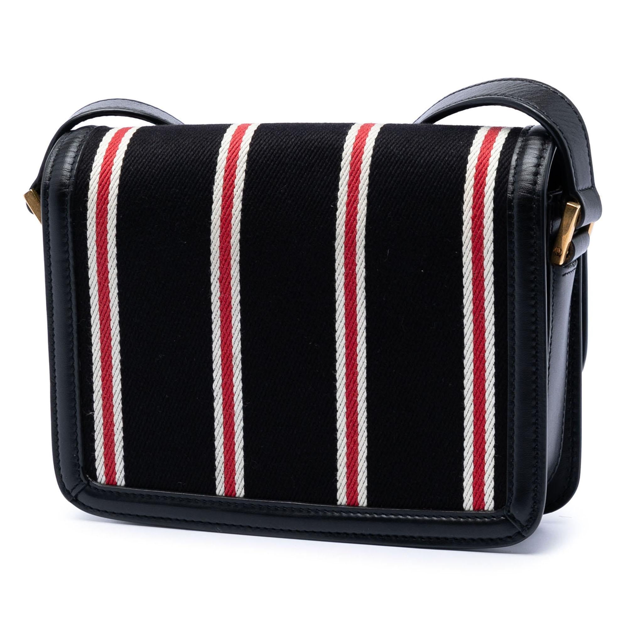 Saint Laurent Small Canvas Striped Solferino Satchel In Box