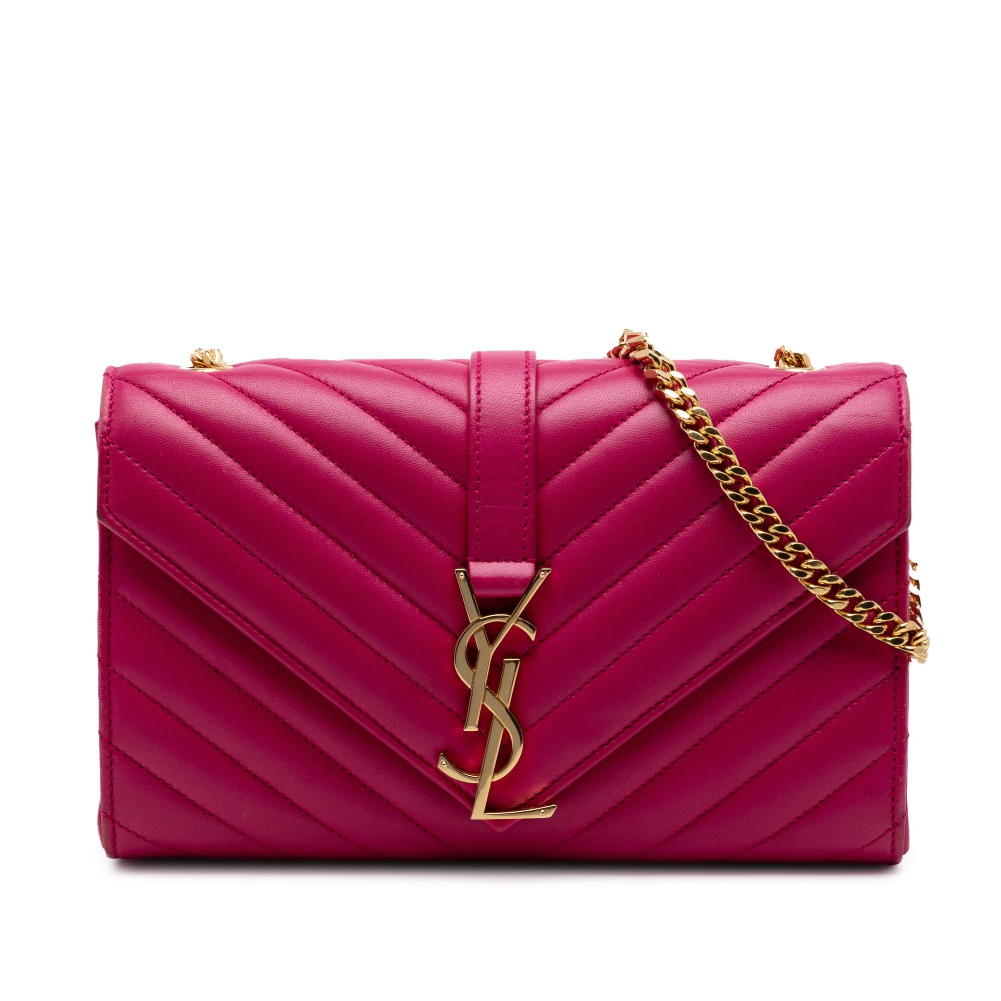 Saint Laurent Small Chevron Calfskin Monogram Envelope Bag