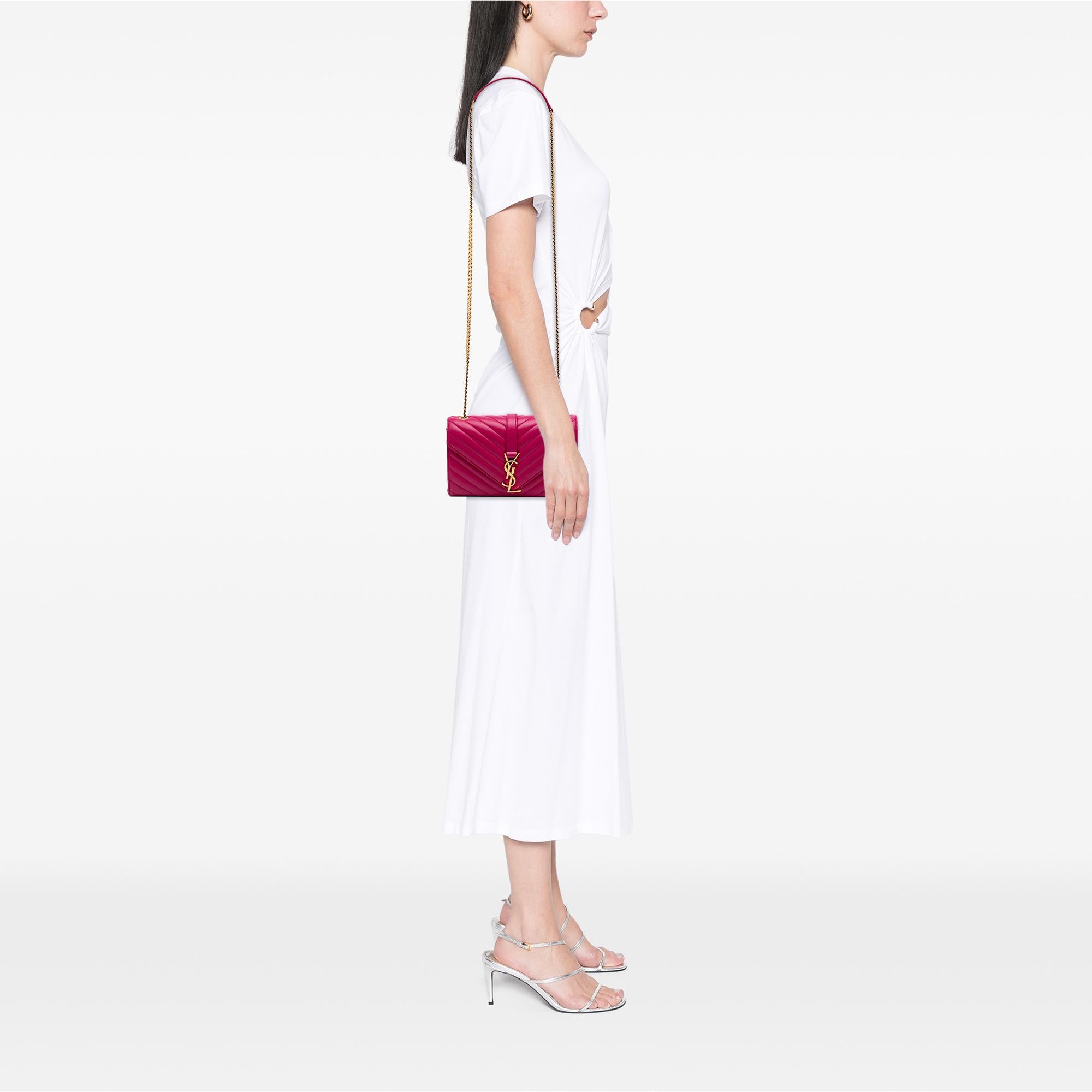 Saint Laurent Small Chevron Calfskin Monogram Envelope Bag