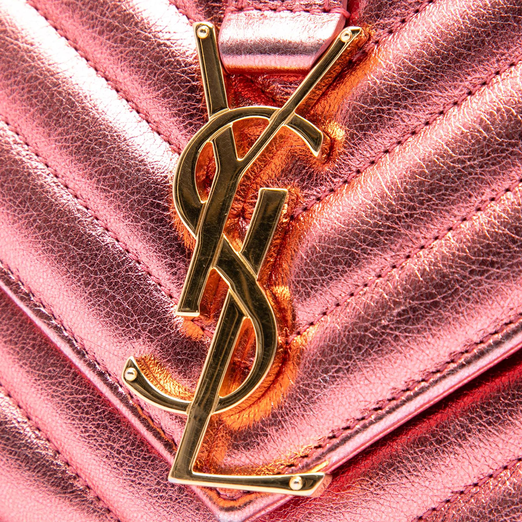 Saint Laurent Small Chevron Metallic Calfskin Monogram Envelope Bag