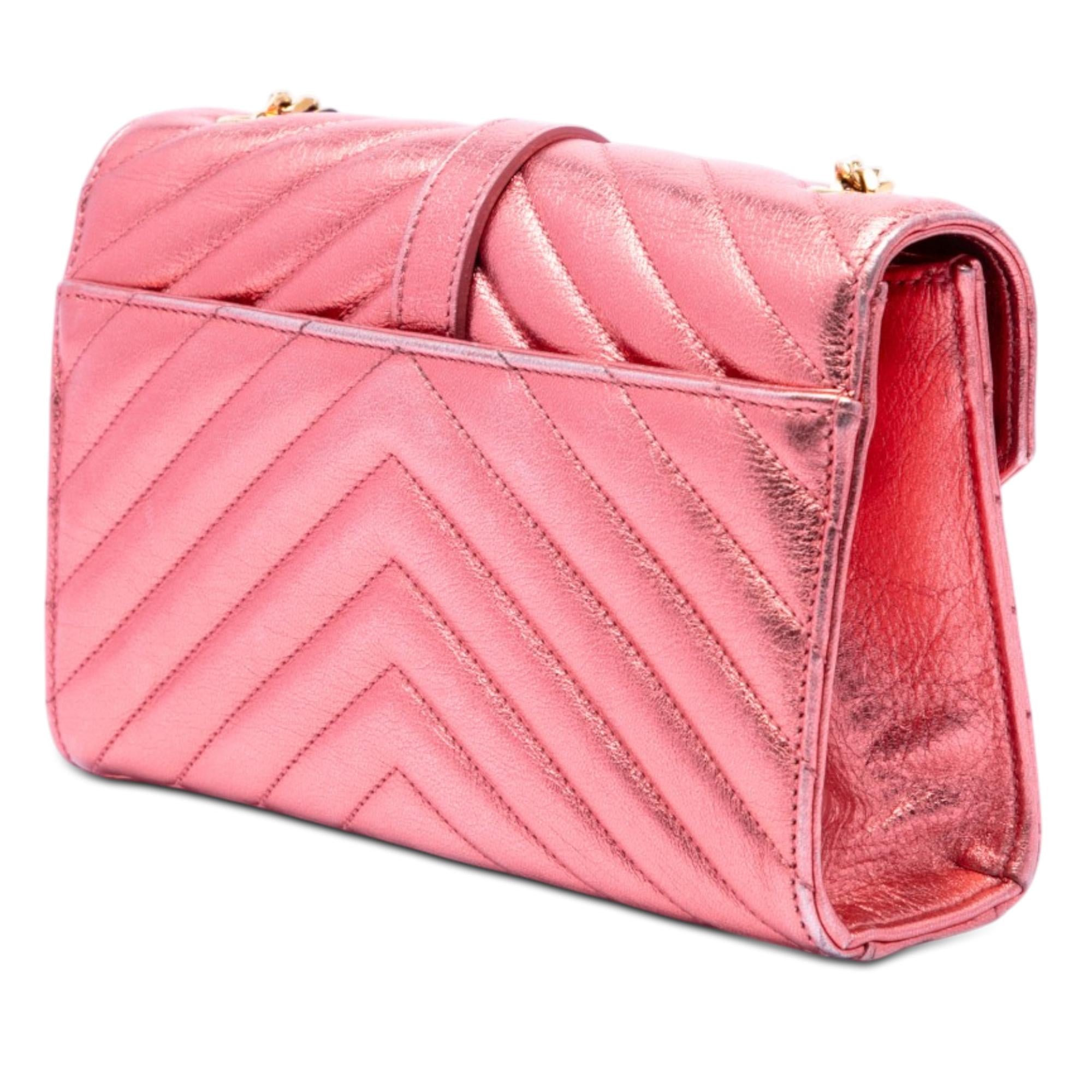 Saint Laurent Small Chevron Metallic Calfskin Monogram Envelope Bag