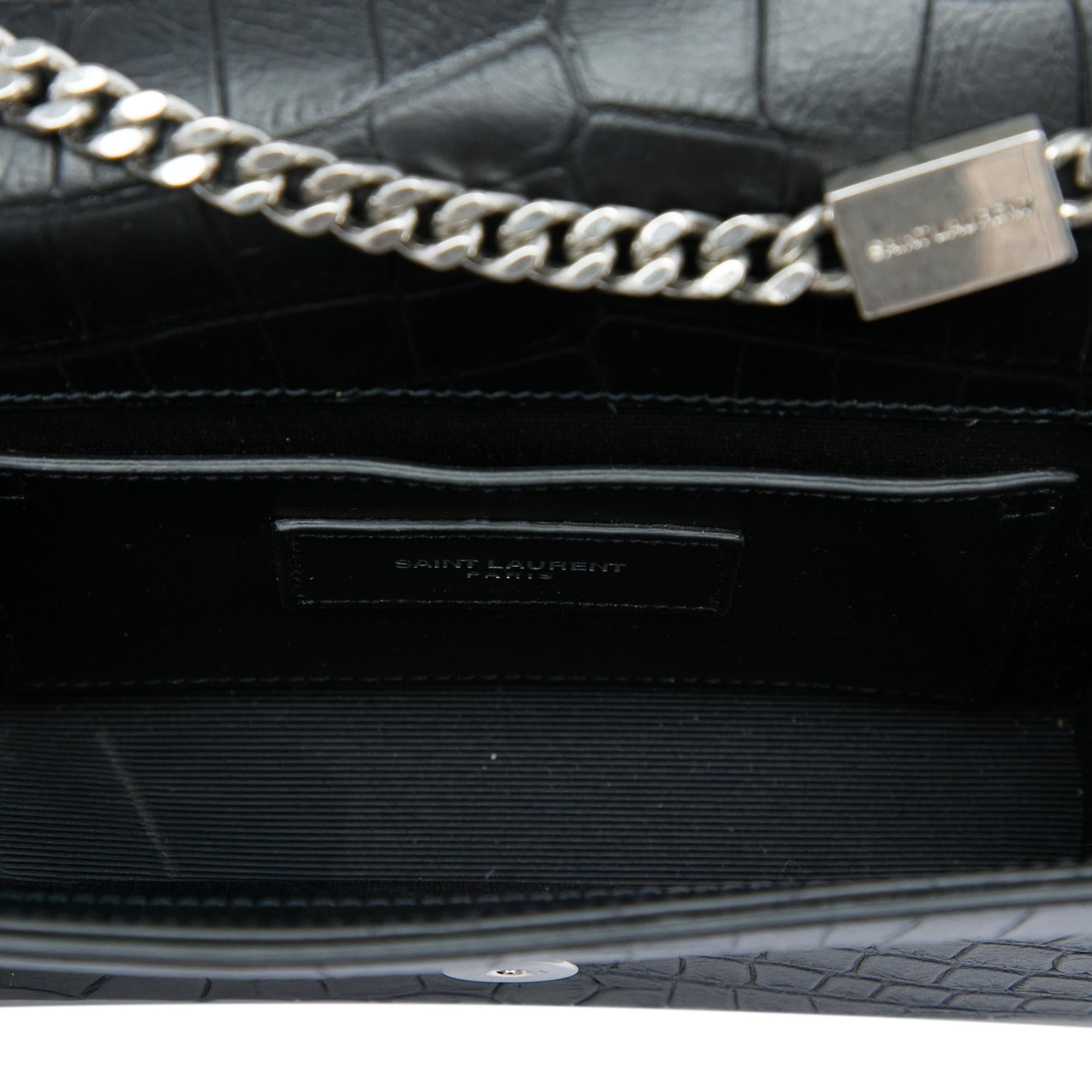 Saint Laurent Small Croc Embossed Leather Monogram Kate Tassel Crossbody