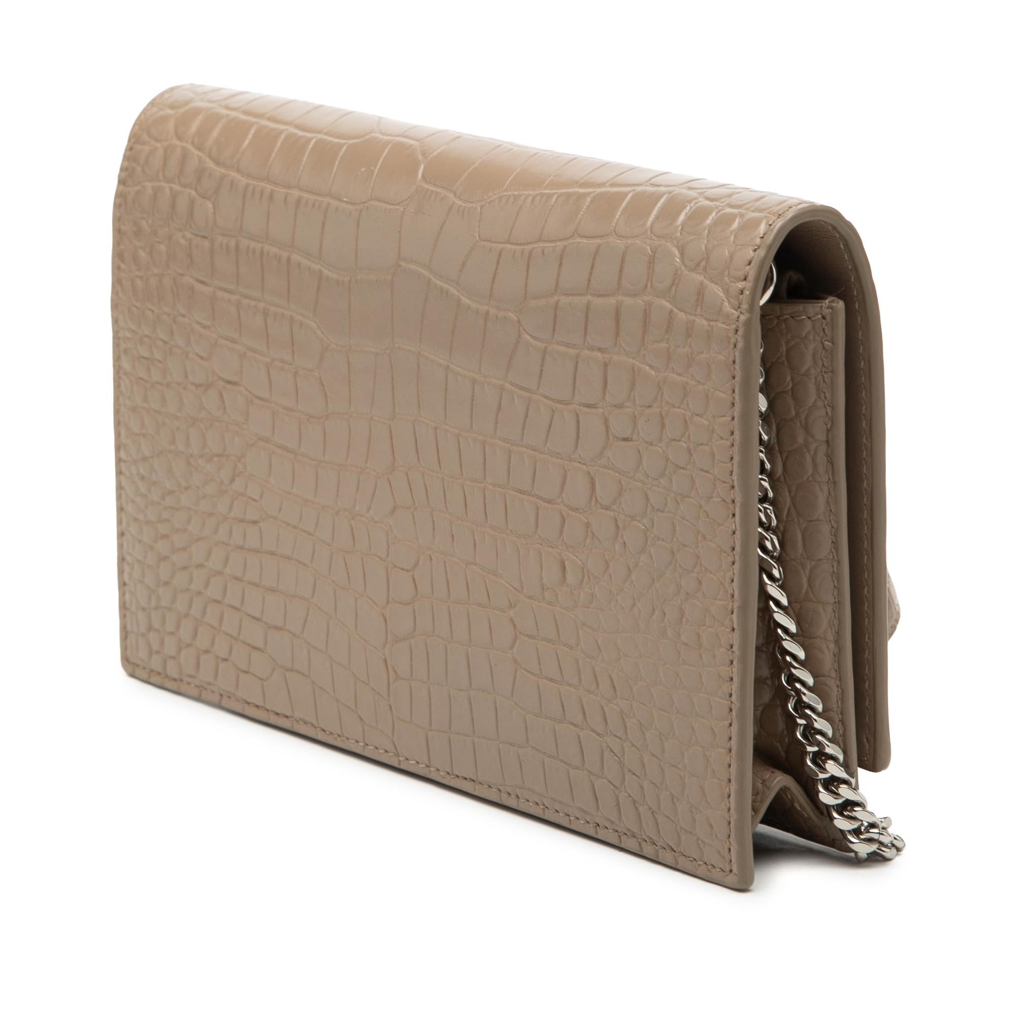 Saint Laurent Small Croc Embossed Leather Monogram Kate Tassel Wallet on Chain
