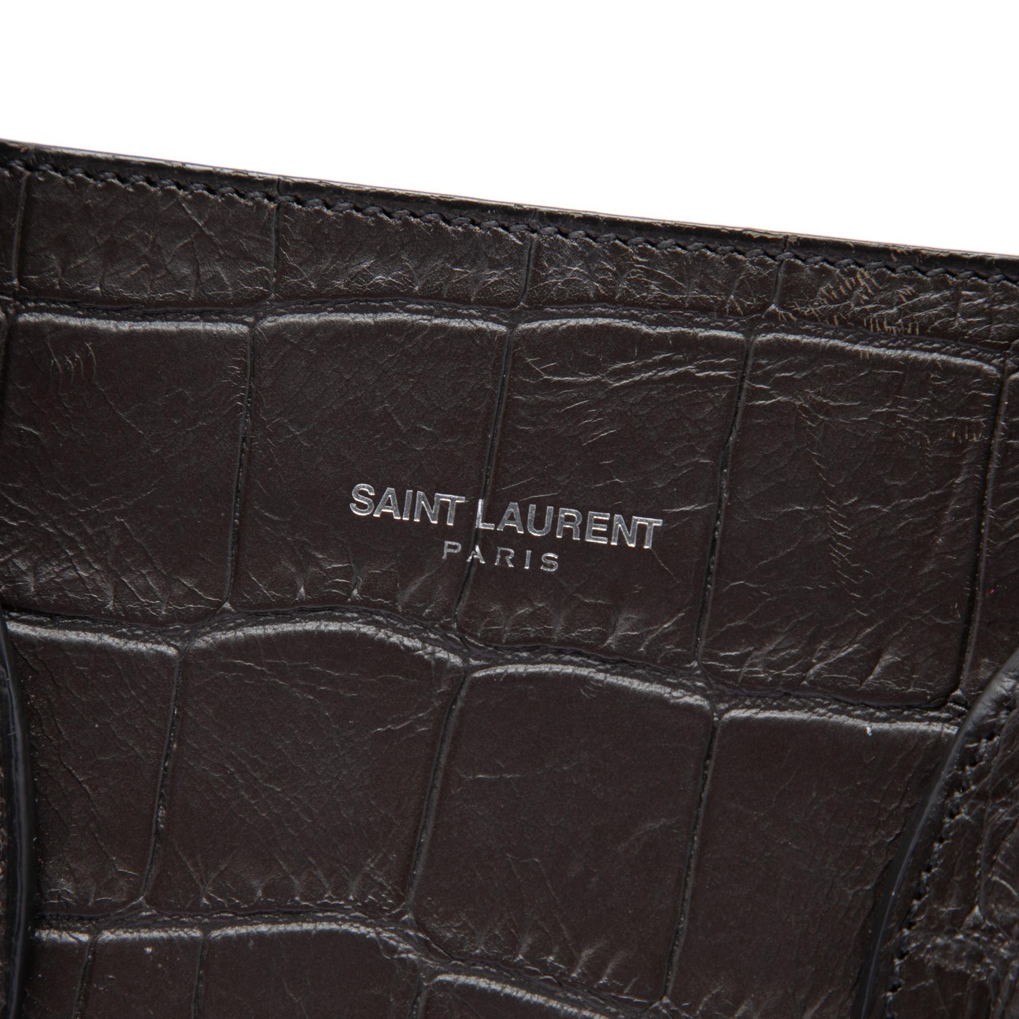 Saint Laurent Small Croc Embossed Leather Sac De Jour Satchel