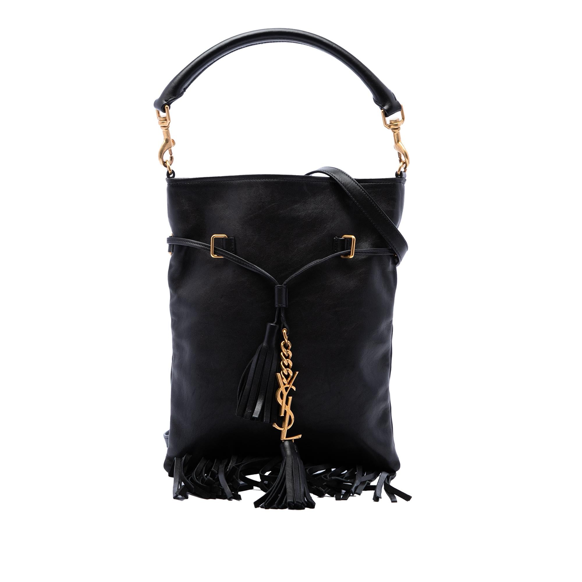 Saint Laurent Small Leather Fringe Flat Bucket Bag