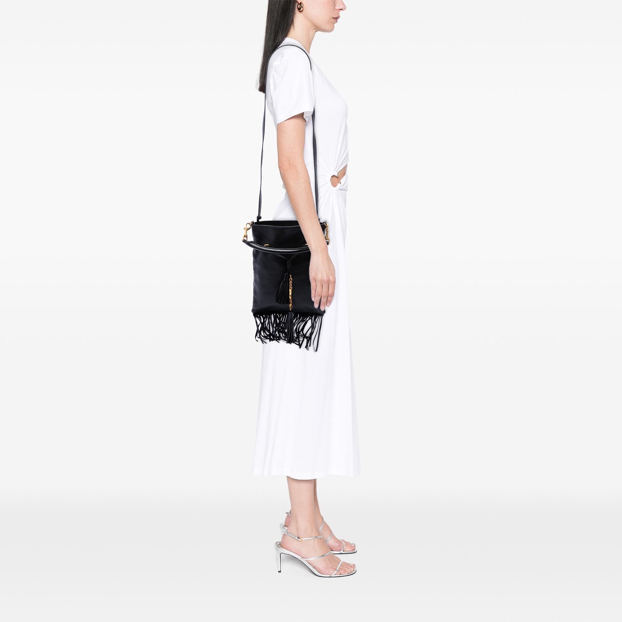 Saint Laurent Small Leather Fringe Flat Bucket Bag