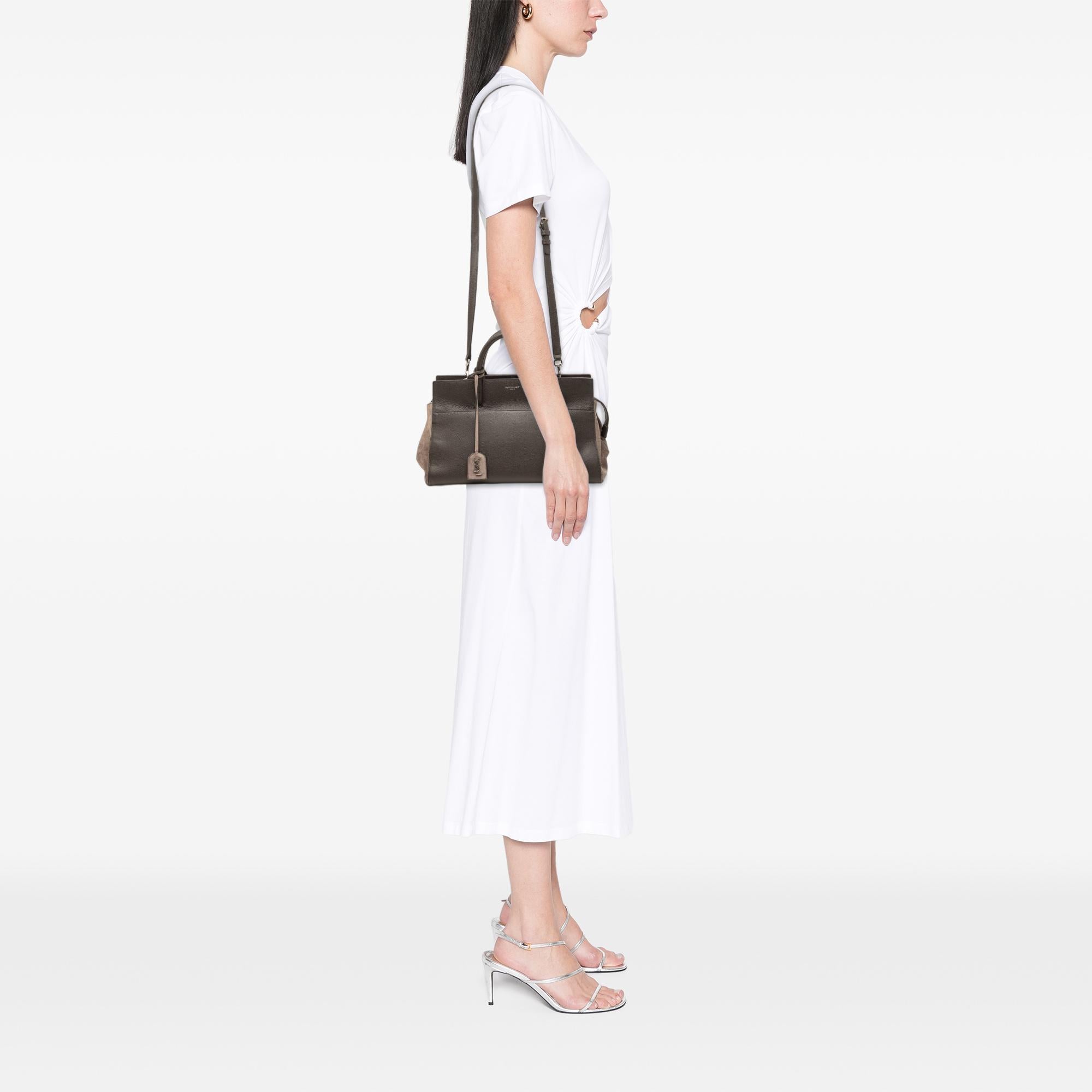 Saint Laurent Small Leather and Suede Rive Gauche Cabas Tote