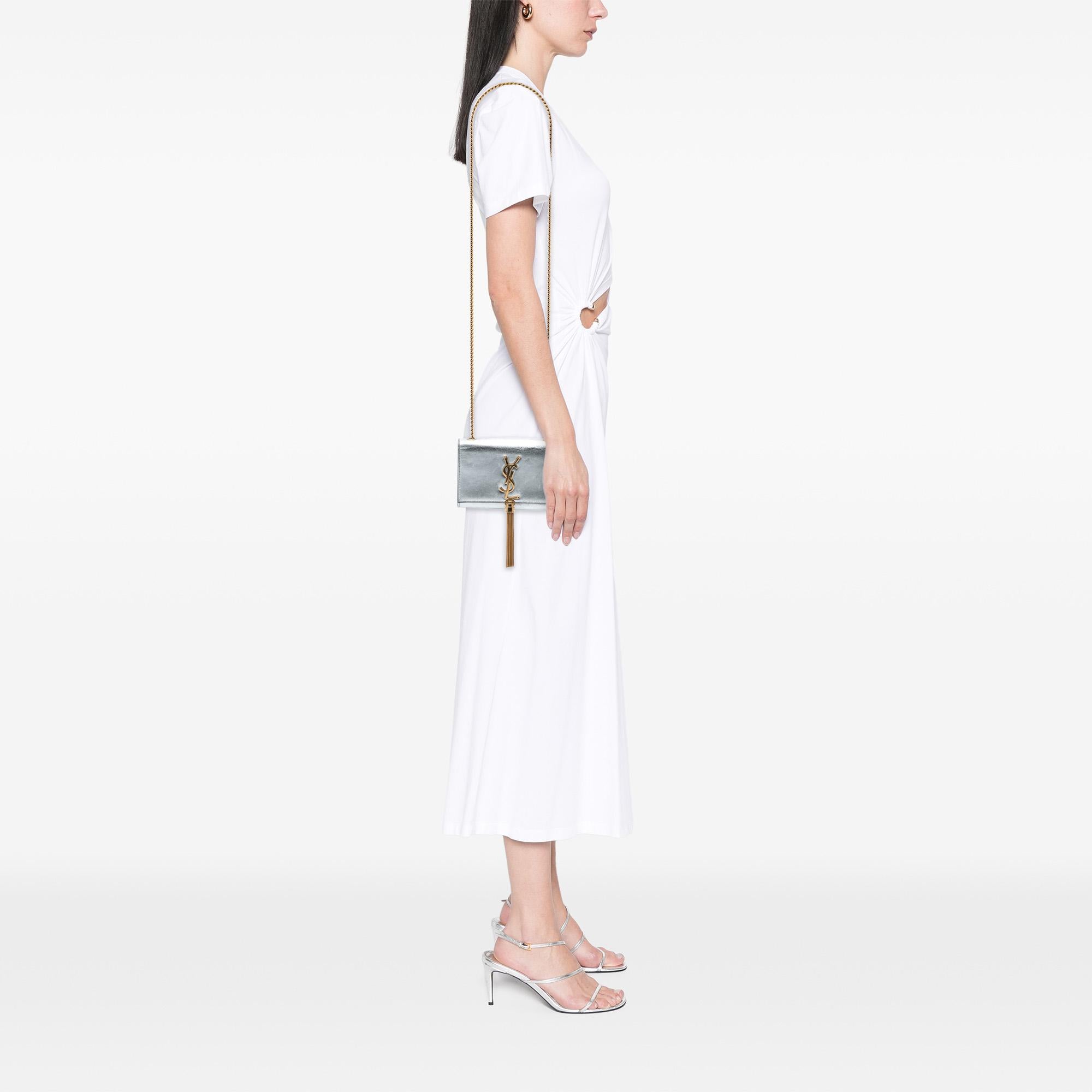 Saint Laurent Small Metallic Calfskin Monogram Kate Tassel Crossbody
