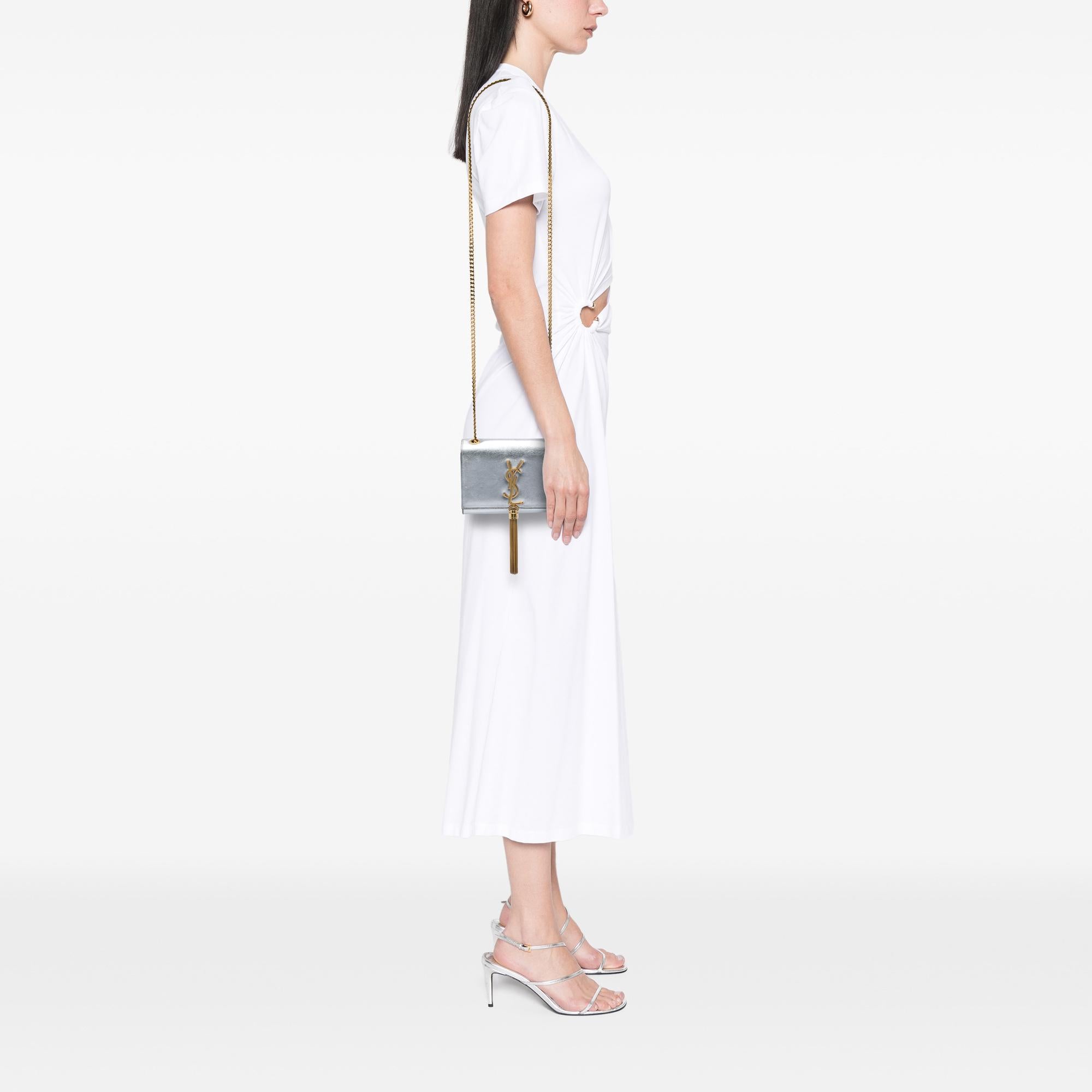 Saint Laurent Small Metallic Calfskin Monogram Kate Tassel Crossbody