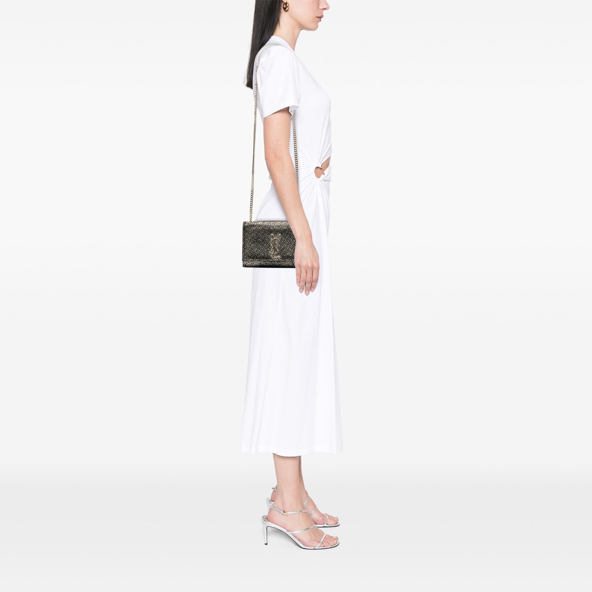 Saint Laurent Small Metallic Chevron Calfskin Monogram Kate Crossbody