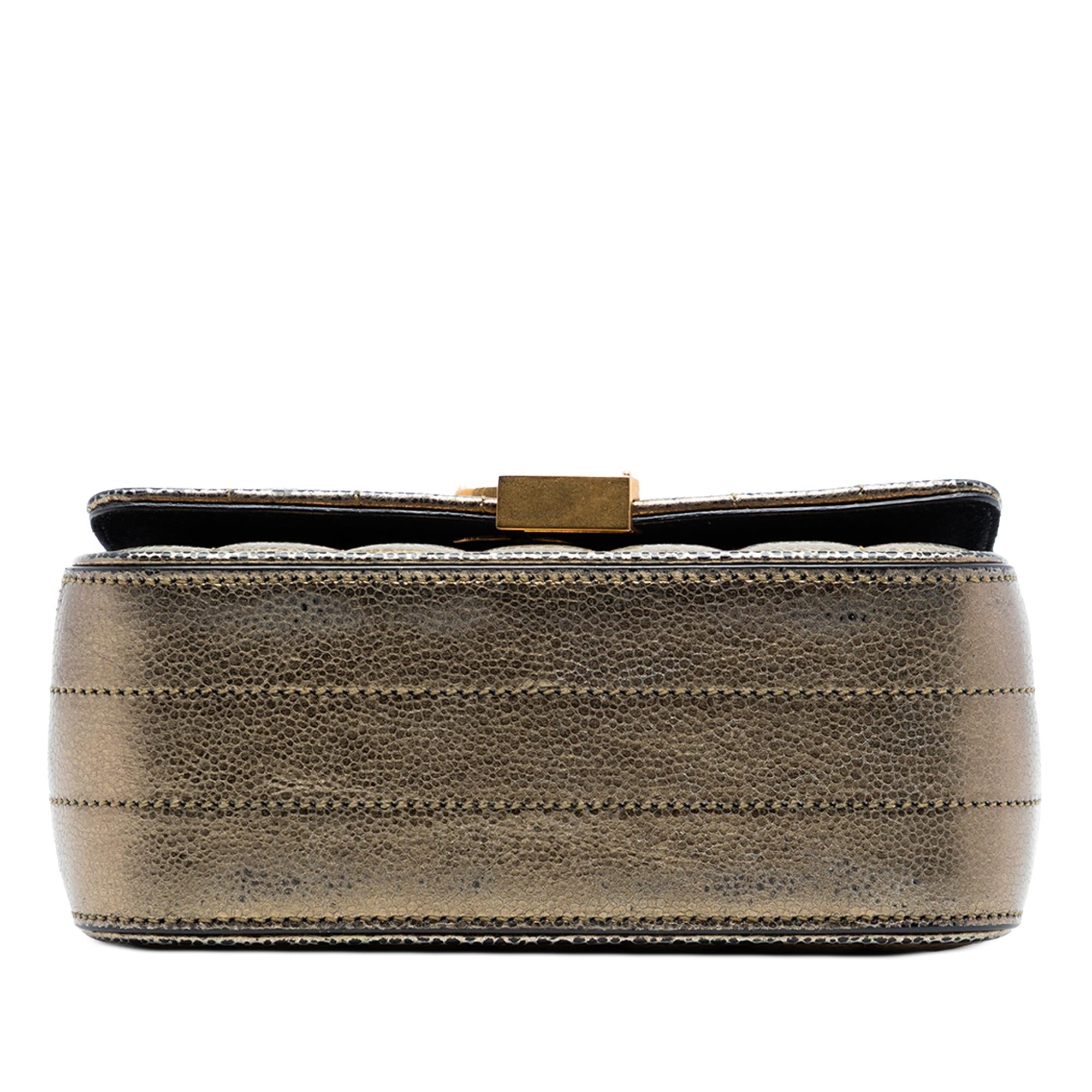 Saint Laurent Small Metallic Grain De Poudre Monogram Vicky Chain Bag