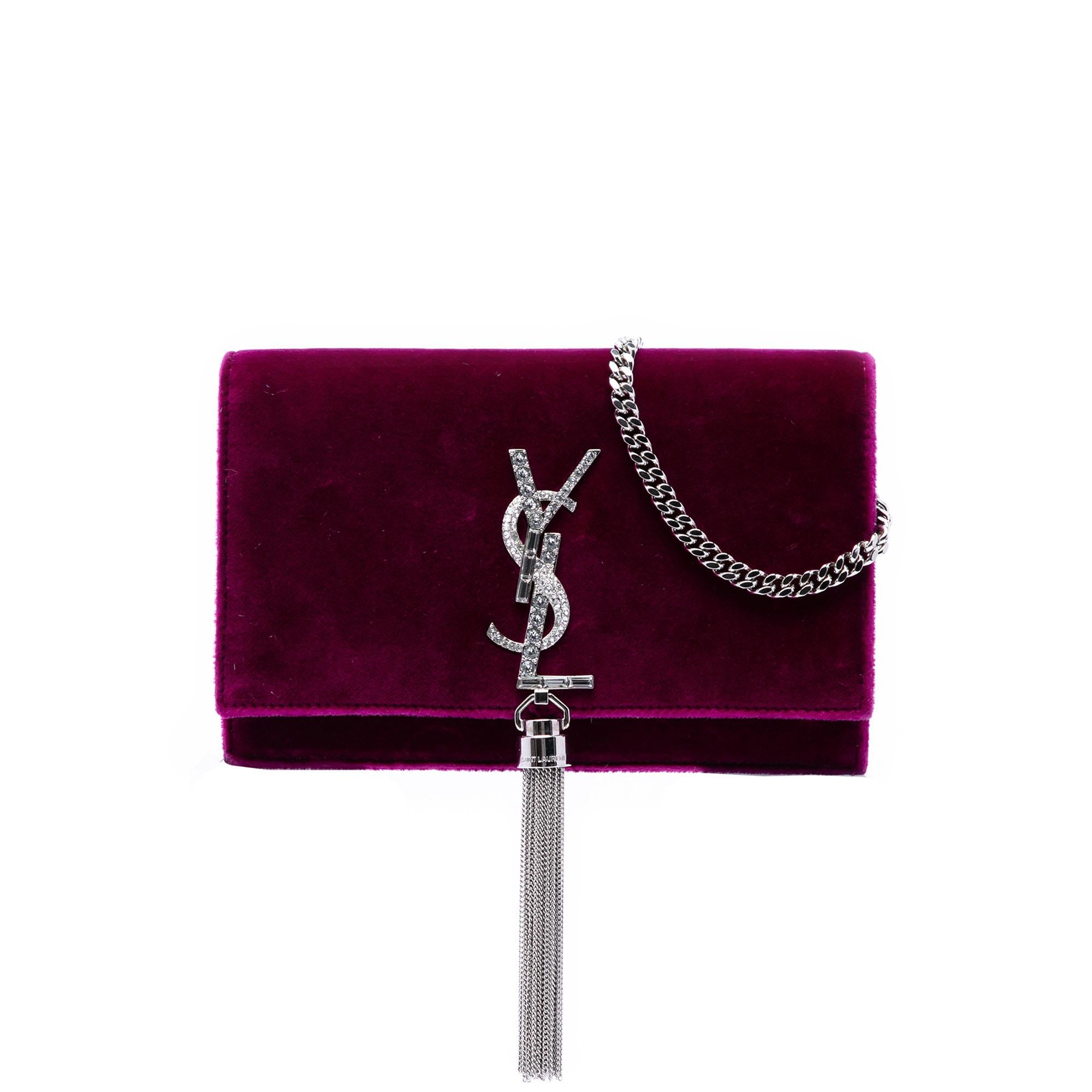 Saint Laurent Small Velvet Monogram Kate Tassel Crossbody