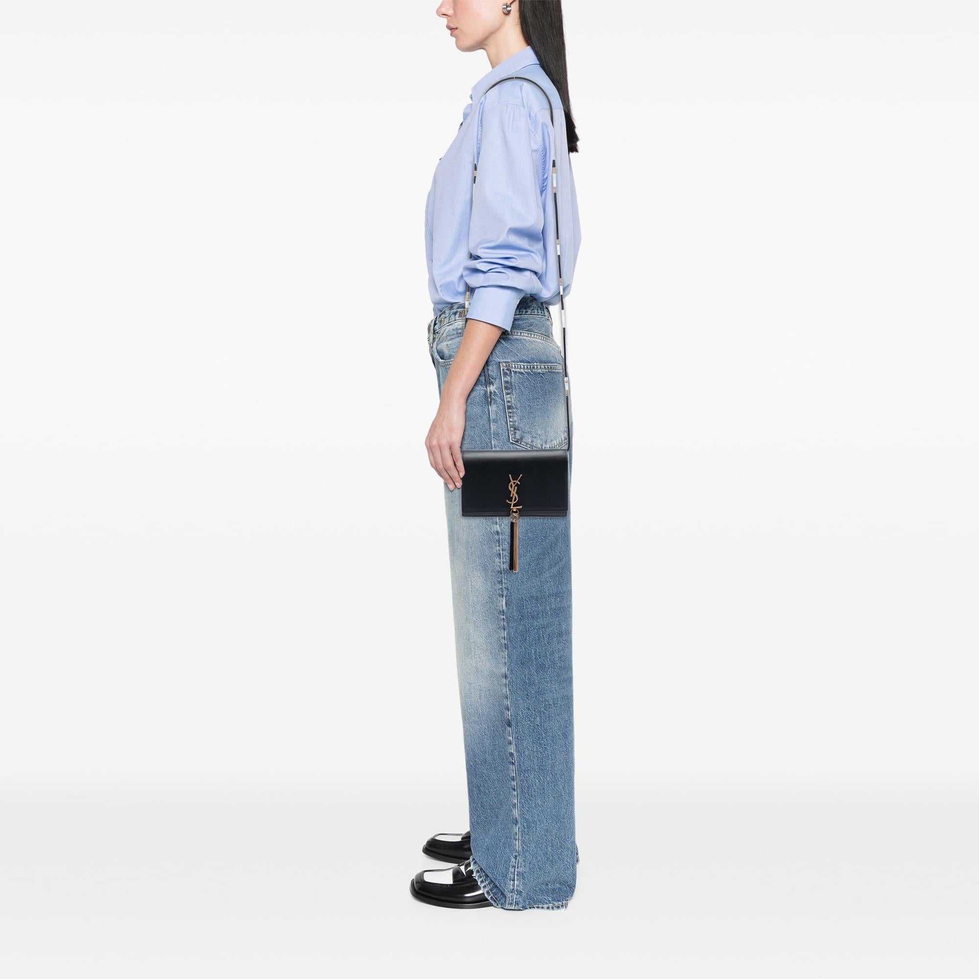 Saint Laurent Smooth Calfskin Monogram Kate Bicolor Tassel Wallet On Strap