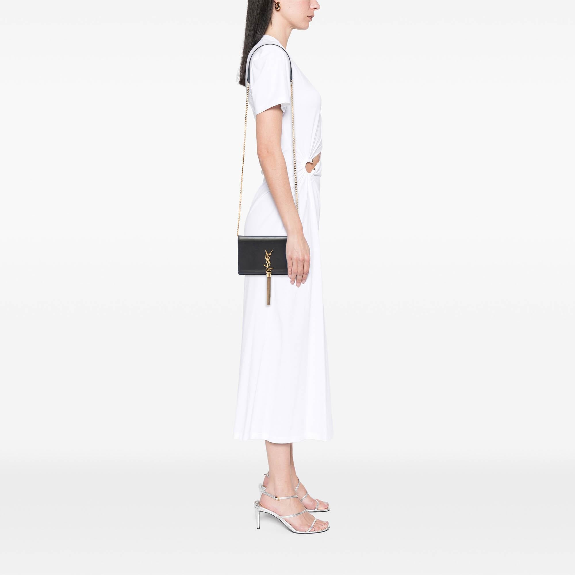 Saint Laurent Smooth Calfskin Monogram Kate Tassel Chain Wallet