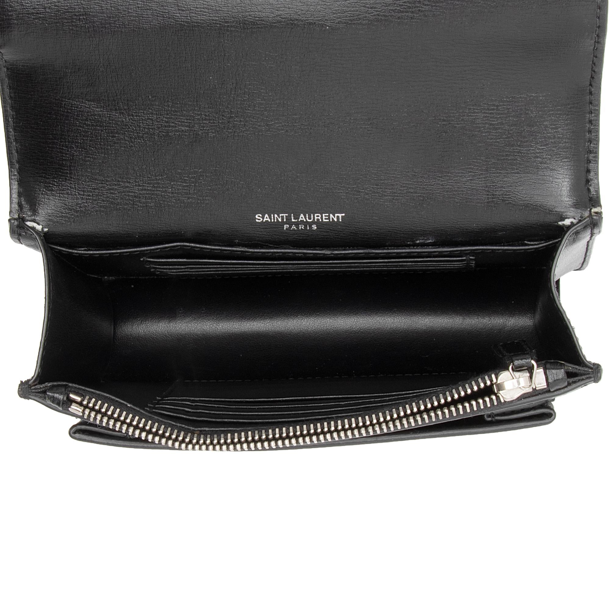 Saint Laurent Smooth Calfskin Monogram Sunset Mini Wallet on Chain Bag (SHF-JIh0bZ)