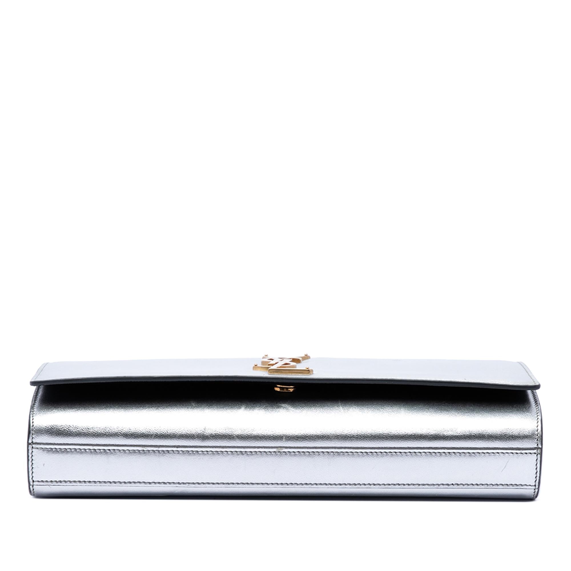 Saint Laurent Smooth Metallic Calfskin Monogram Cassandre Clutch