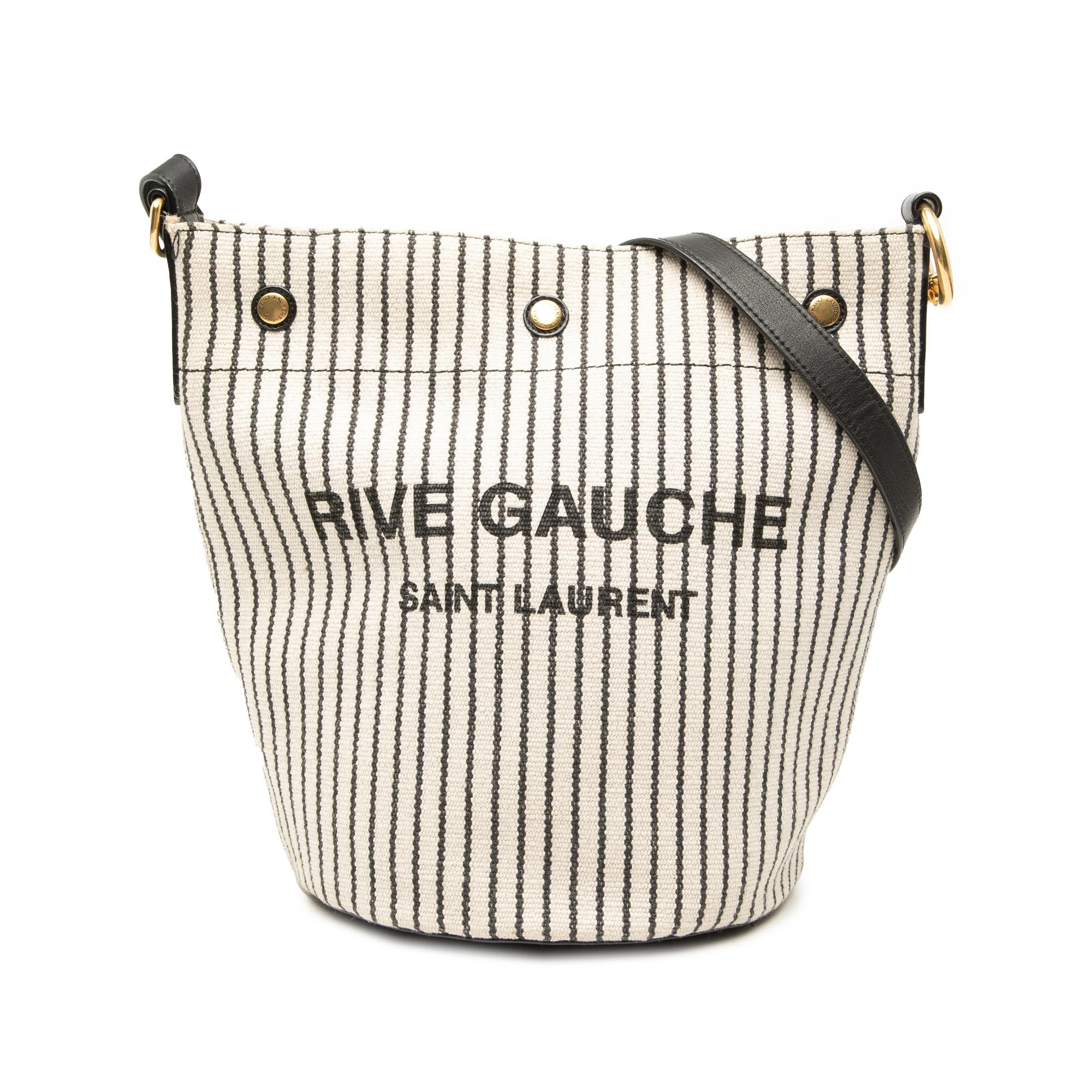 Saint Laurent Striped Canvas Rive Gauche Bucket Bag