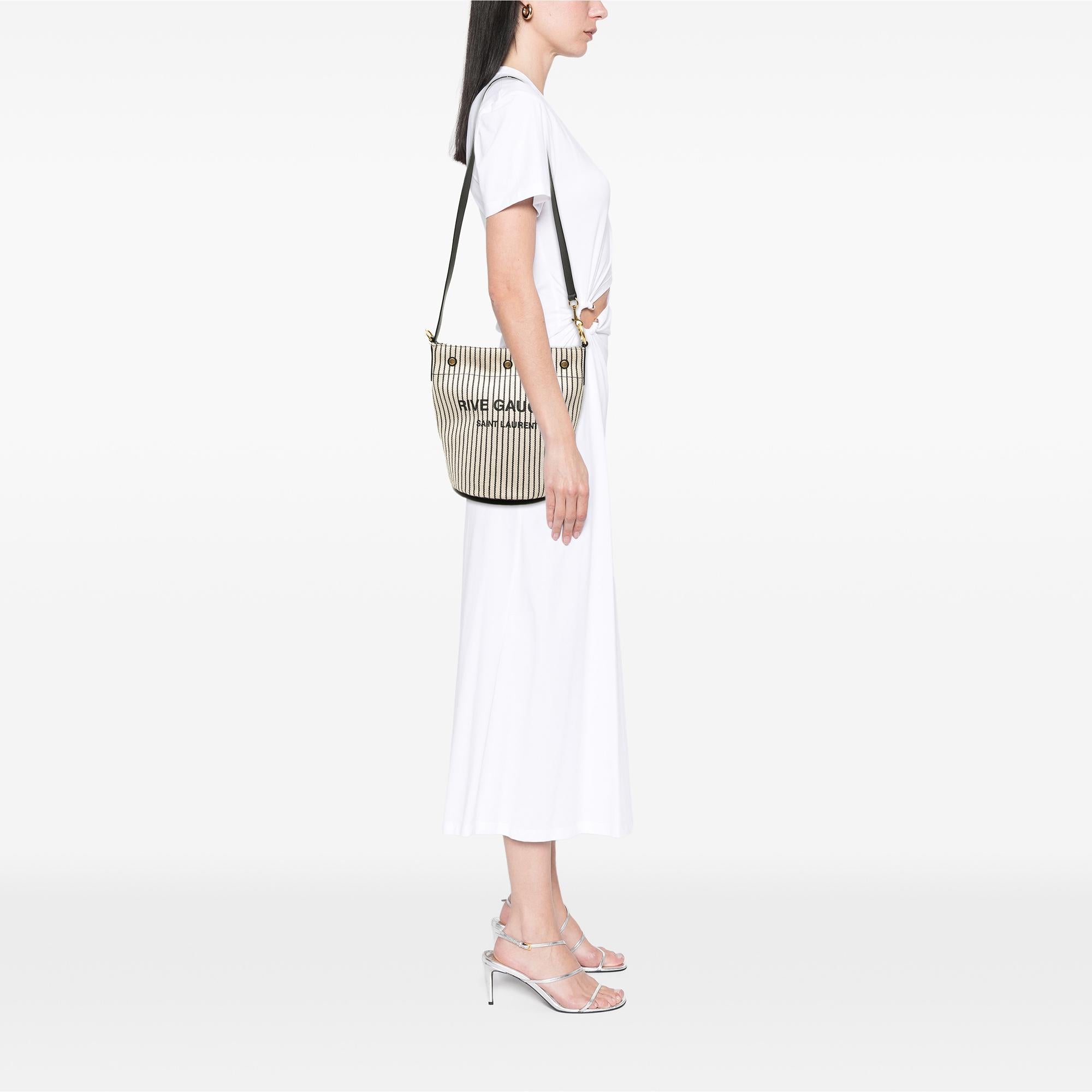 Saint Laurent Striped Canvas Rive Gauche Bucket Bag