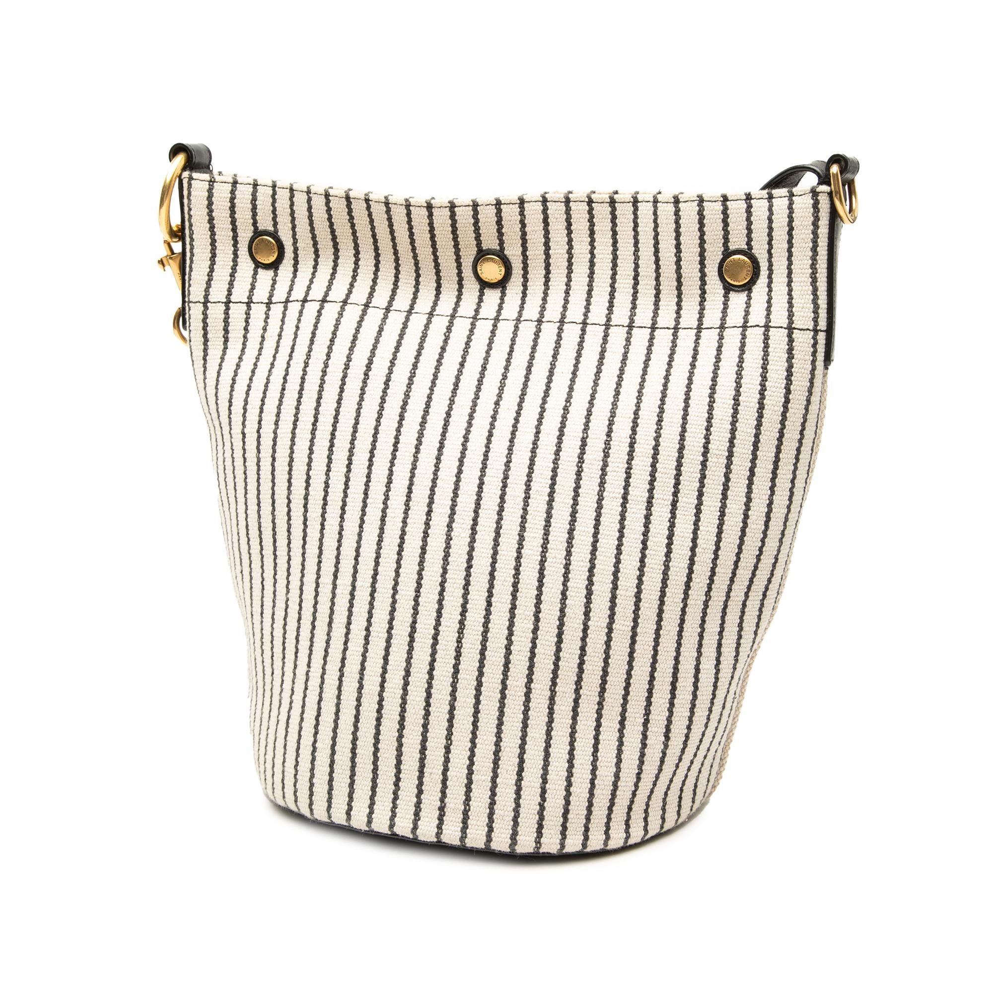 Saint Laurent Striped Canvas Rive Gauche Bucket Bag