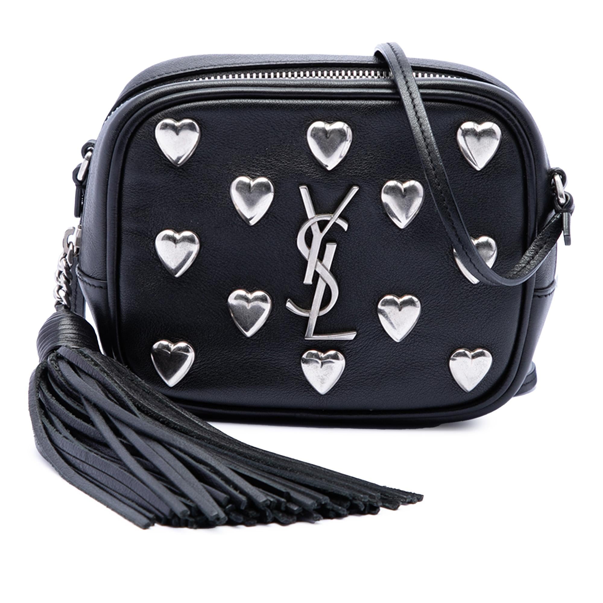 Saint Laurent Studded Calfskin Monogram Heart Blogger Crossbody