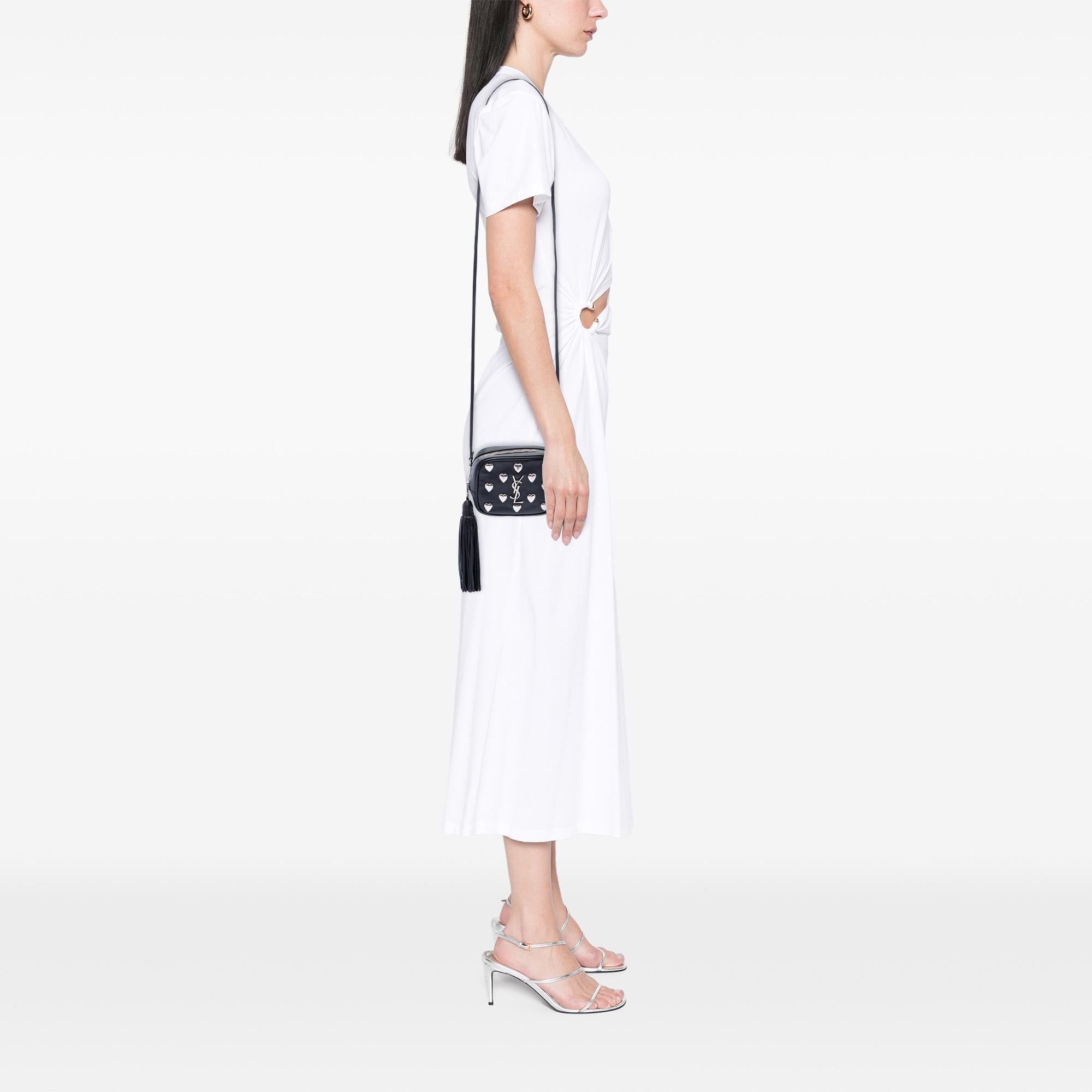 Saint Laurent Studded Calfskin Monogram Heart Blogger Crossbody