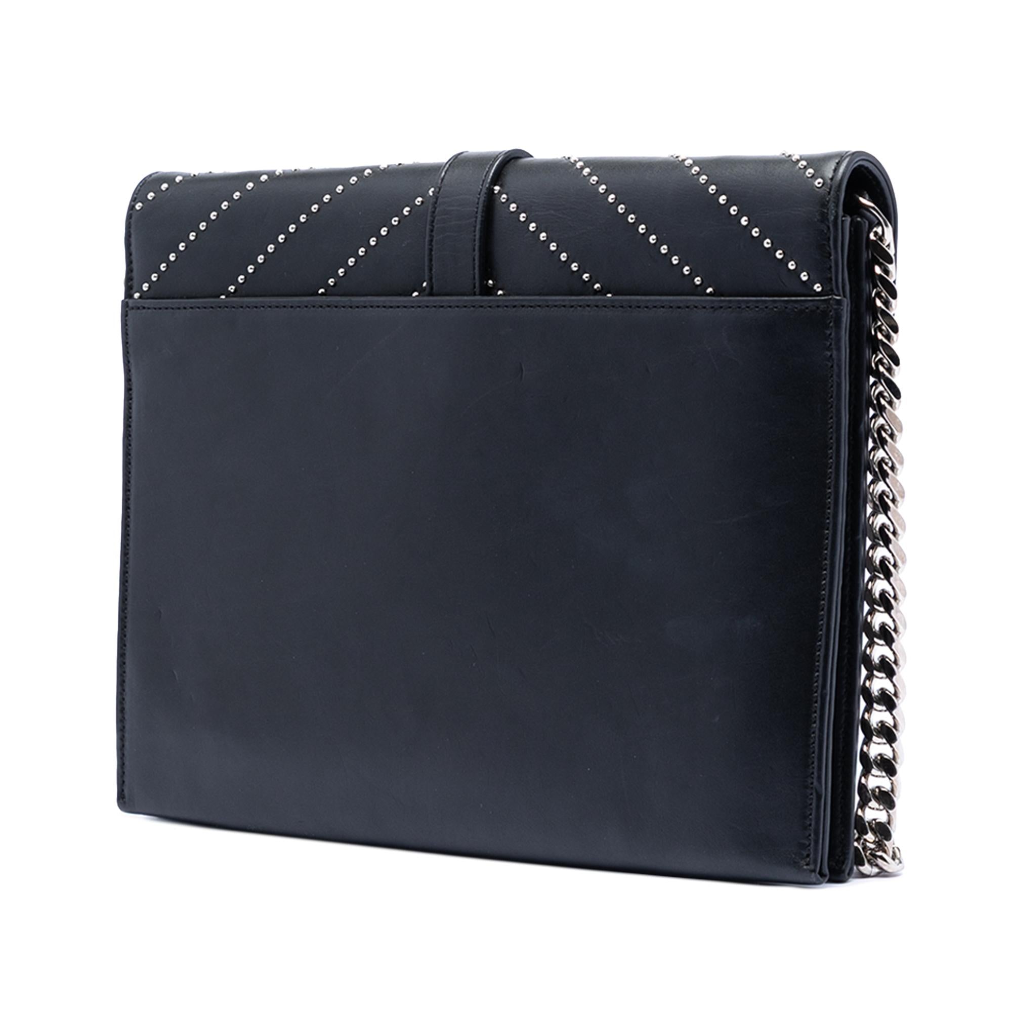 Saint Laurent Studded Chevron Calfskin Monogram Envelope Chain Flap