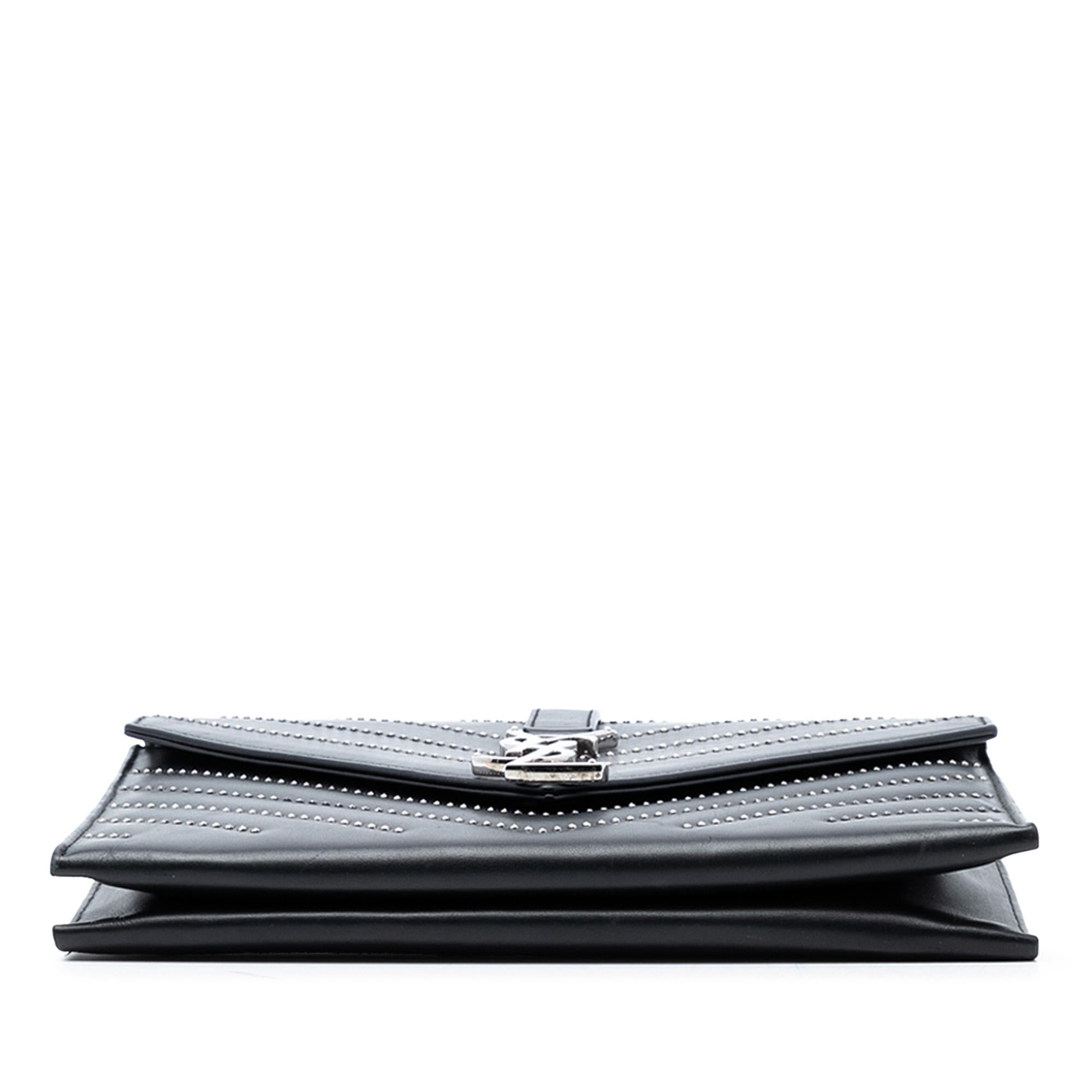 Saint Laurent Studded Chevron Calfskin Monogram Envelope Chain Flap