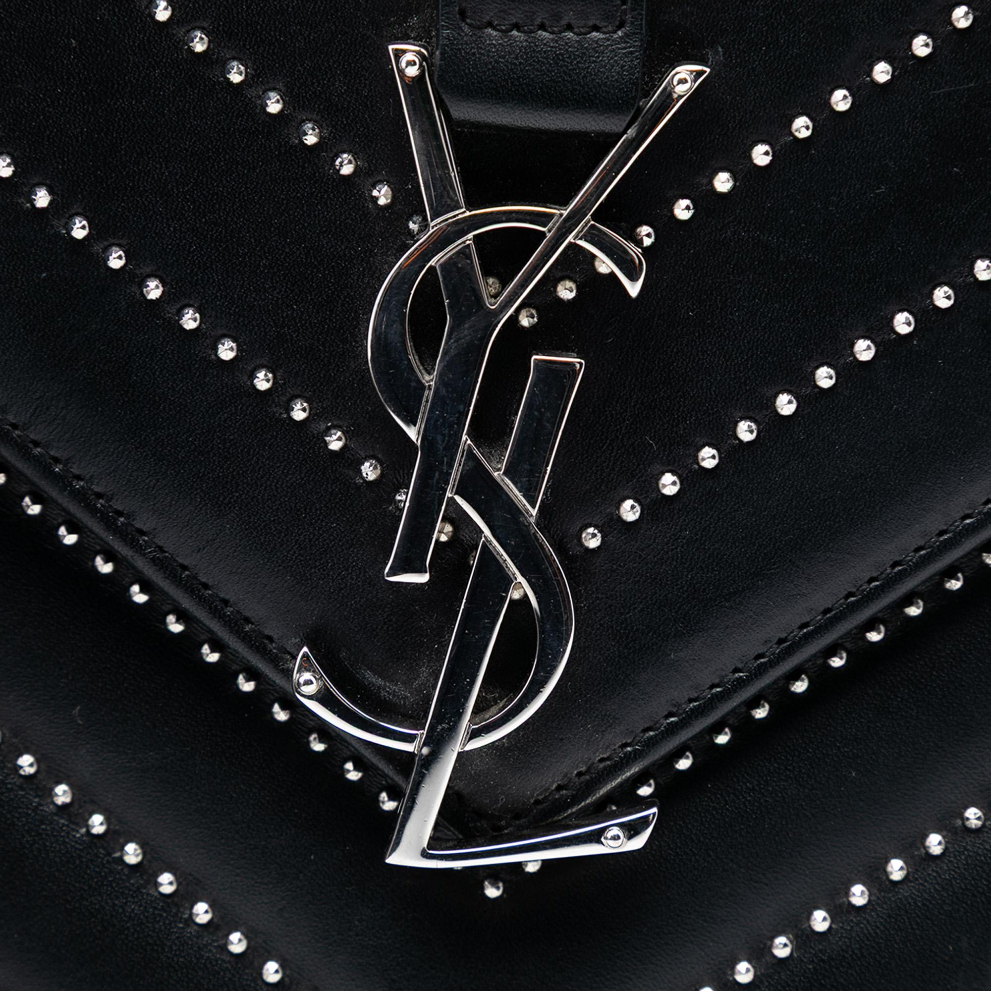 Saint Laurent Studded Chevron Calfskin Monogram Envelope Chain Flap