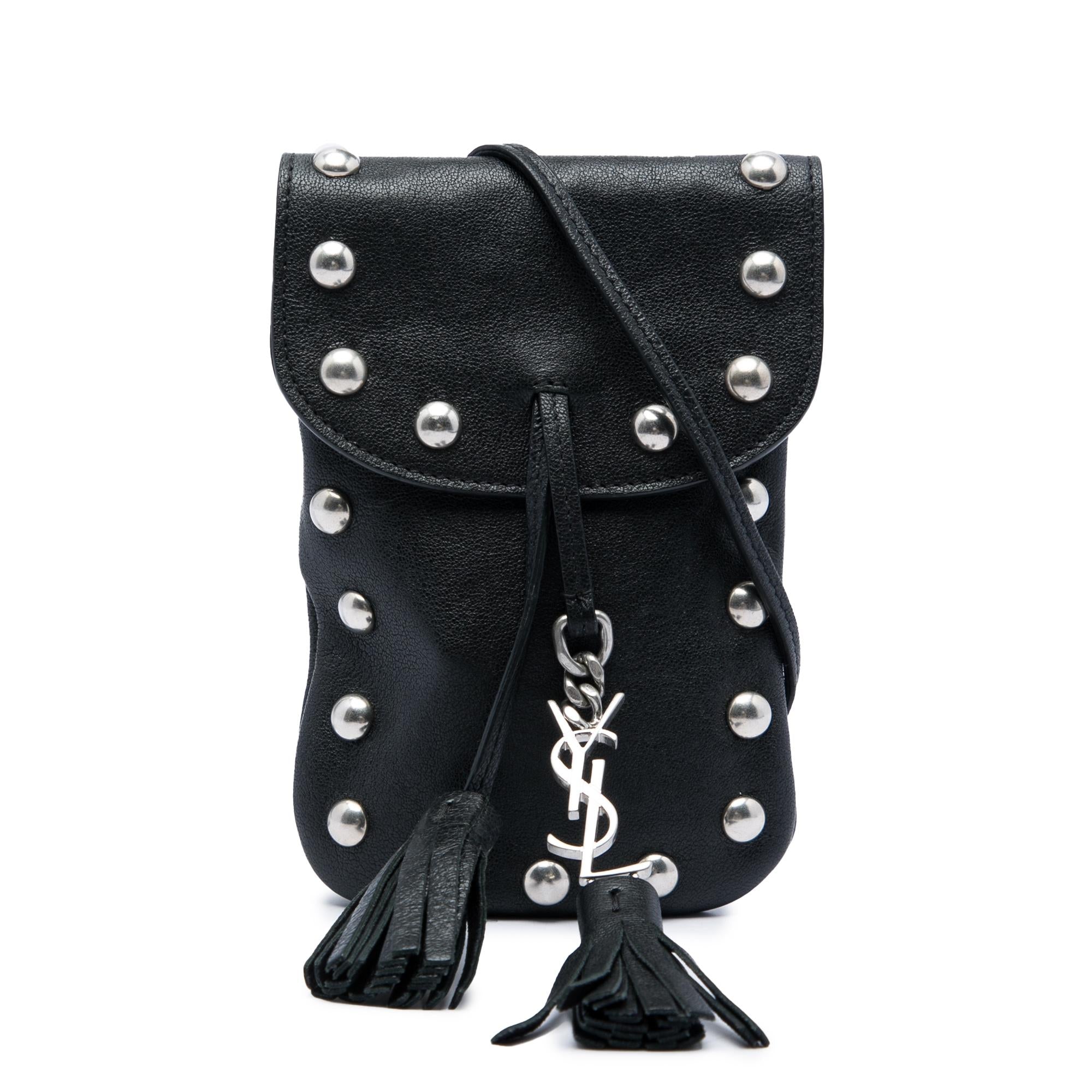 Saint Laurent Studded Leather Phone Pouch