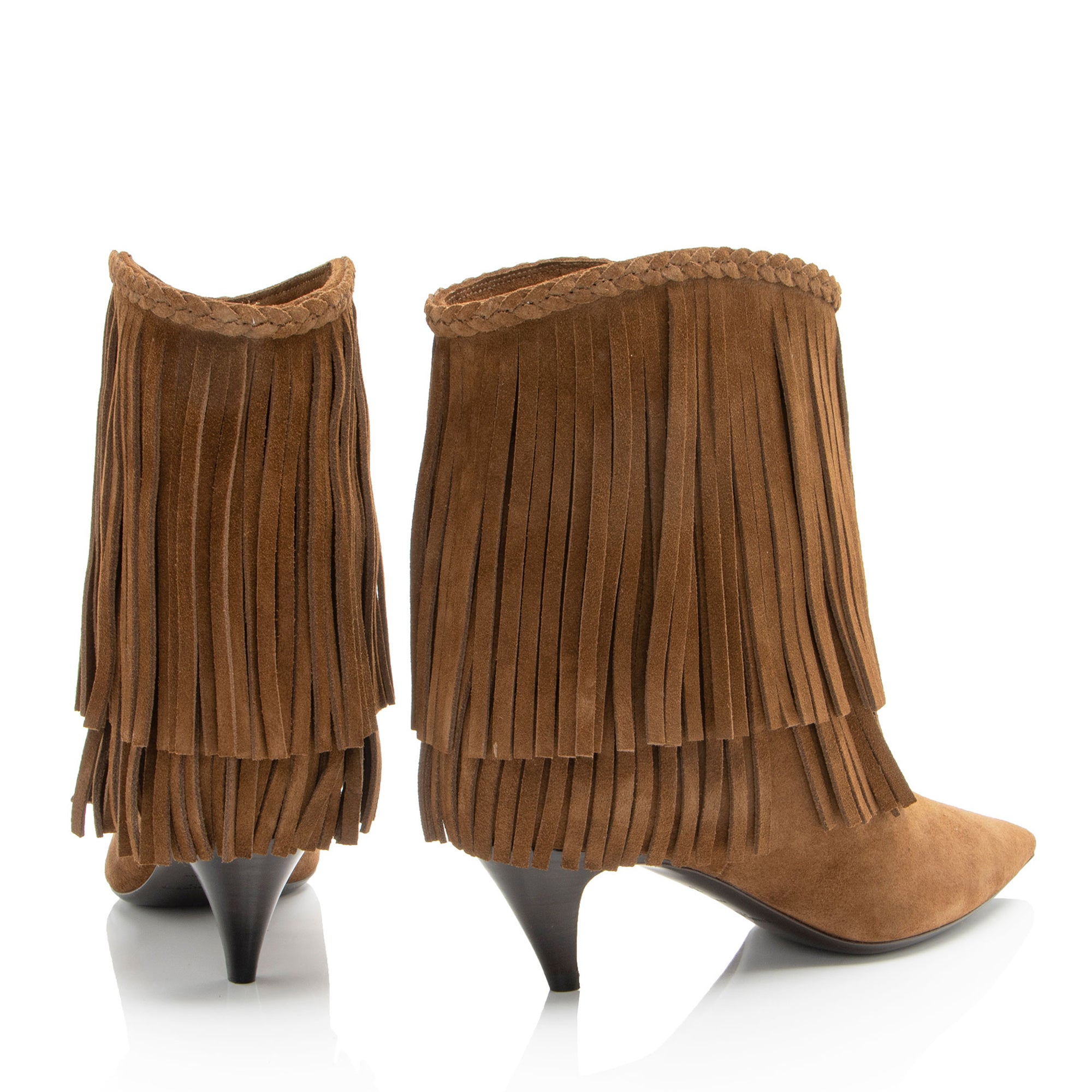 Saint Laurent Suede Fringe Charlotte Ankle Boots - Size 6.5 / 36.5